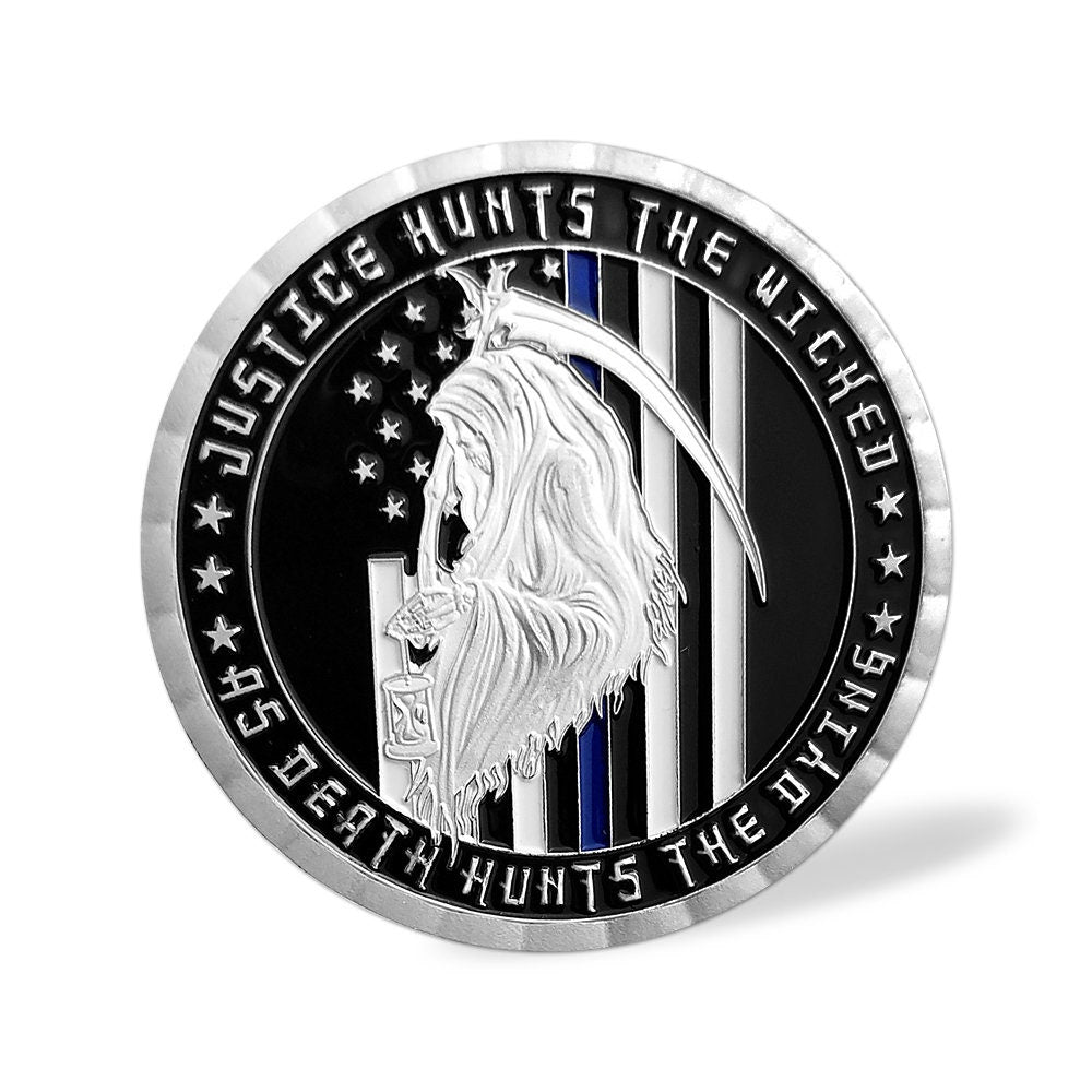 Police Challenge Coin A Thin Blue Line Crime Punisher Reaper Featured Coin/gift for Him for father decowoodo