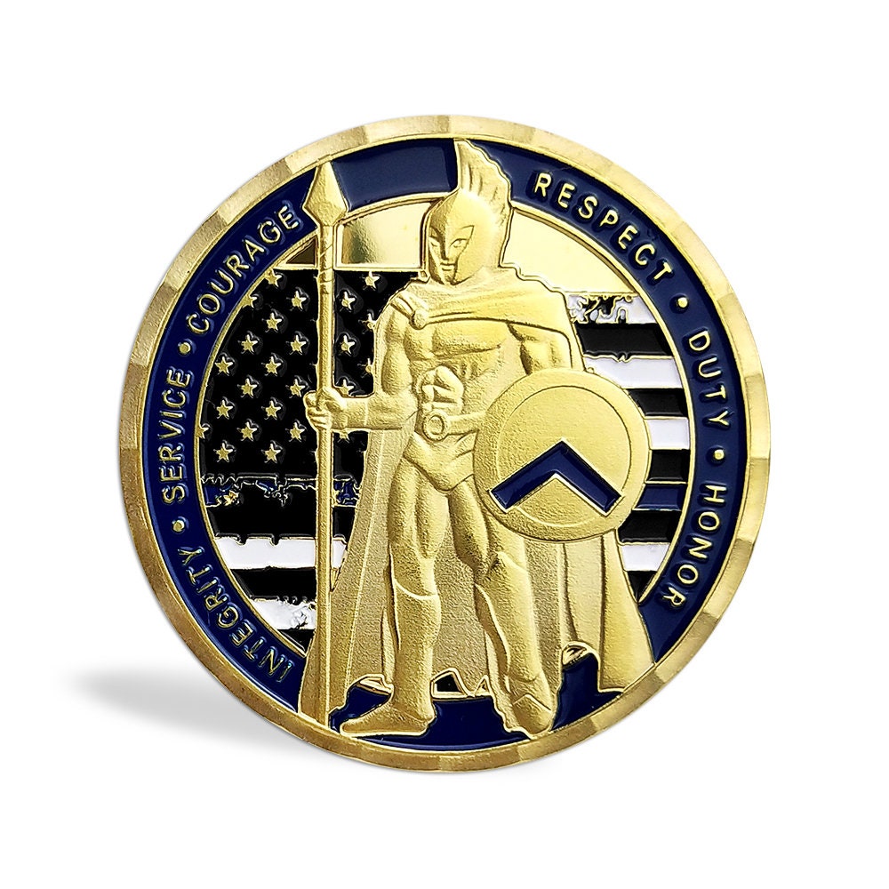 Police Officer Sparta Warrior Challenge Coin A Thin Blue Line Serve & Protect decowoodo
