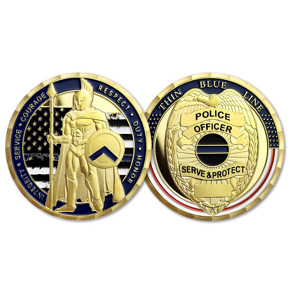 Police Officer Sparta Warrior Challenge Coin A Thin Blue Line Serve & Protect decowoodo