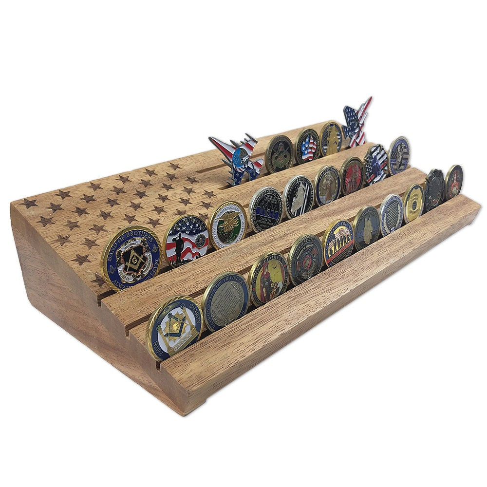 16" Challenge Coin Flag Display Stand Militaria Chip Medallion Holder Rack decowoodo