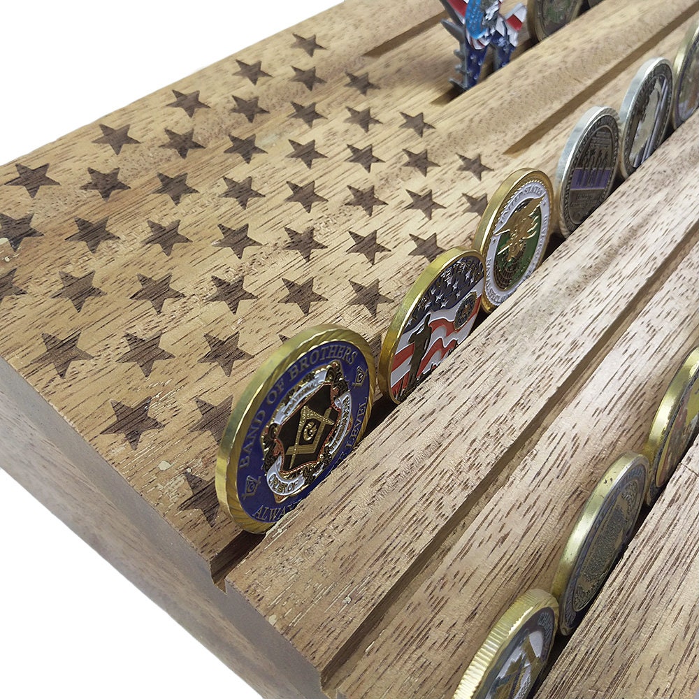 16" Challenge Coin Flag Display Stand Militaria Chip Medallion Holder Rack decowoodo