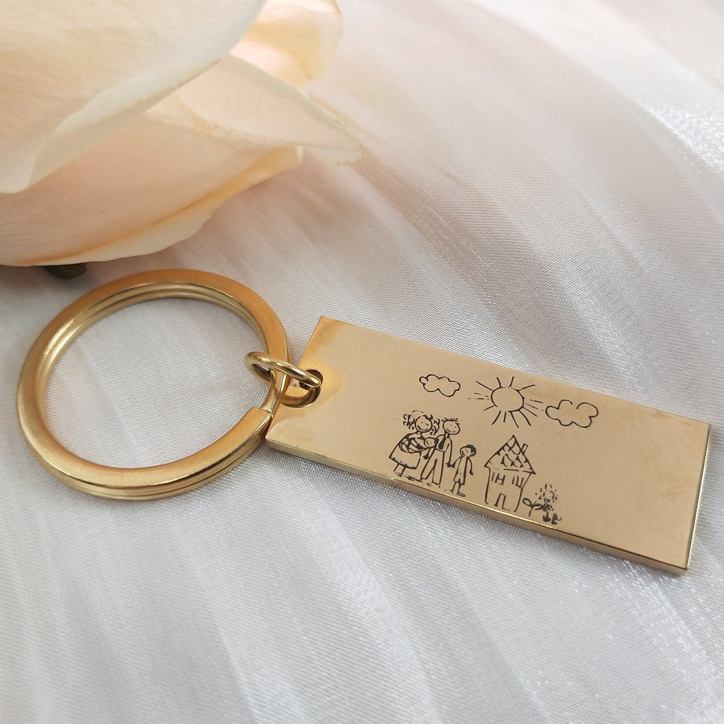 Real Picture Keychain in Gold, Silver, Rose Gold | Custom Portrait | Personalized Keychain | Valentines Day Gift | Anniversary Gift decowoodo