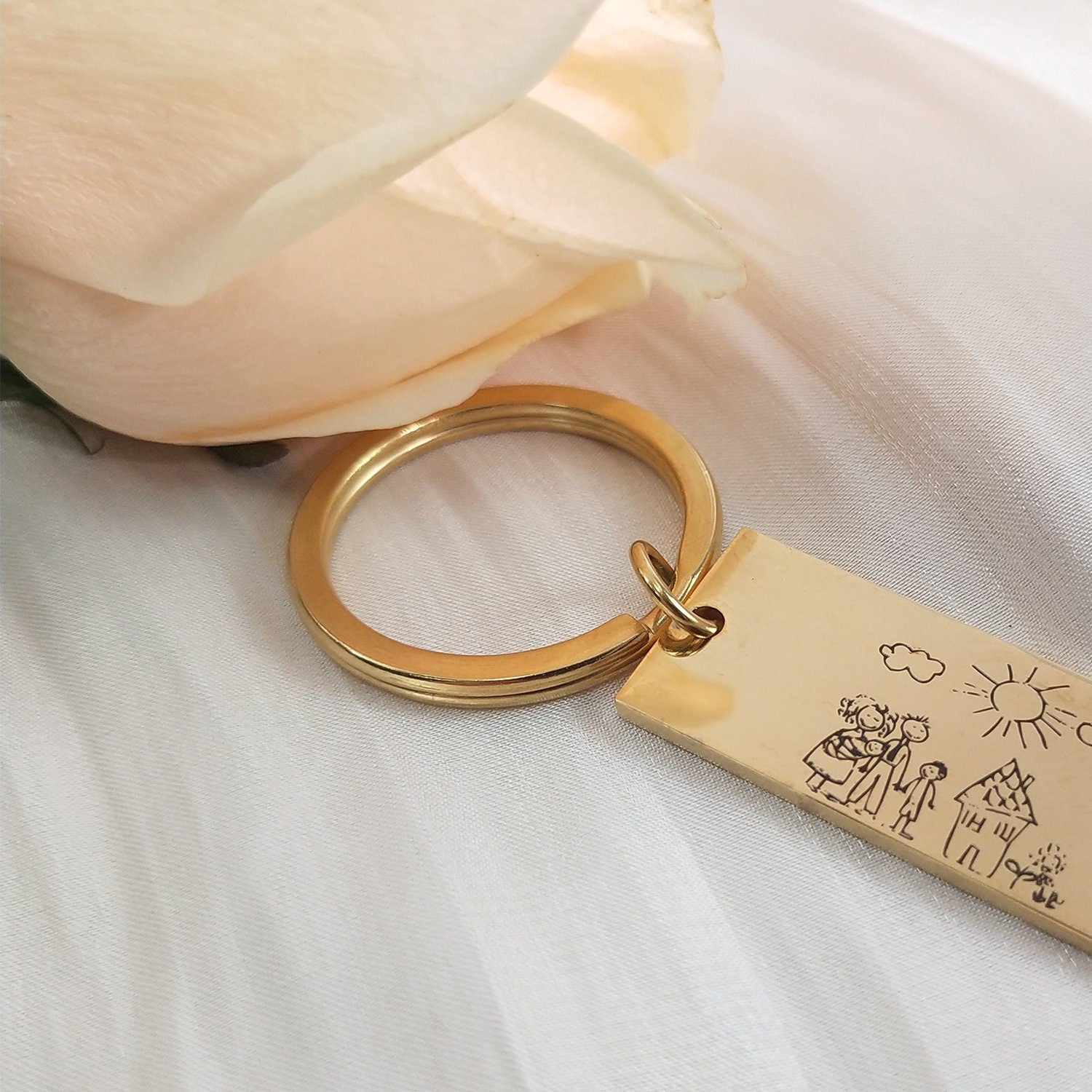 Real Picture Keychain in Gold, Silver, Rose Gold | Custom Portrait | Personalized Keychain | Valentines Day Gift | Anniversary Gift decowoodo