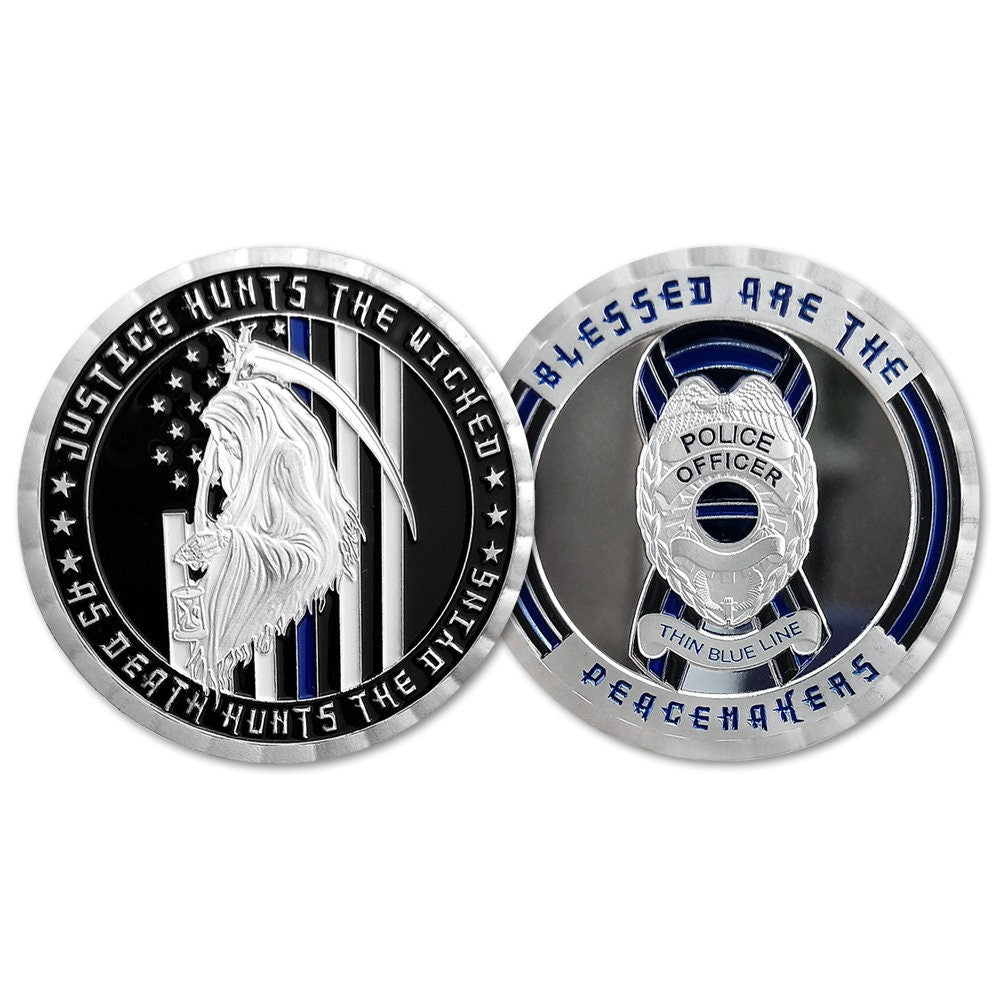 Police Challenge Coin A Thin Blue Line Crime Punisher Reaper Featured Coin/gift for Him for father decowoodo