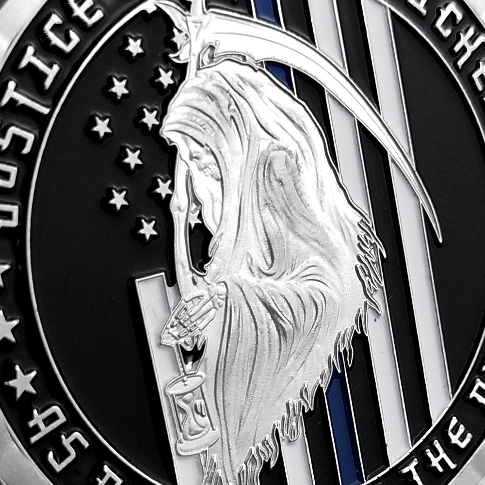 Police Challenge Coin A Thin Blue Line Crime Punisher Reaper Featured Coin/gift for Him for father decowoodo