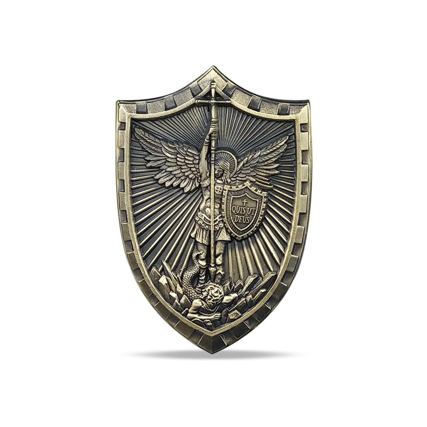 St Michael Patron Saint Challenge Coin  QUIS UT DEUS Shield Badge Medallion/gift for Him for father decowoodo