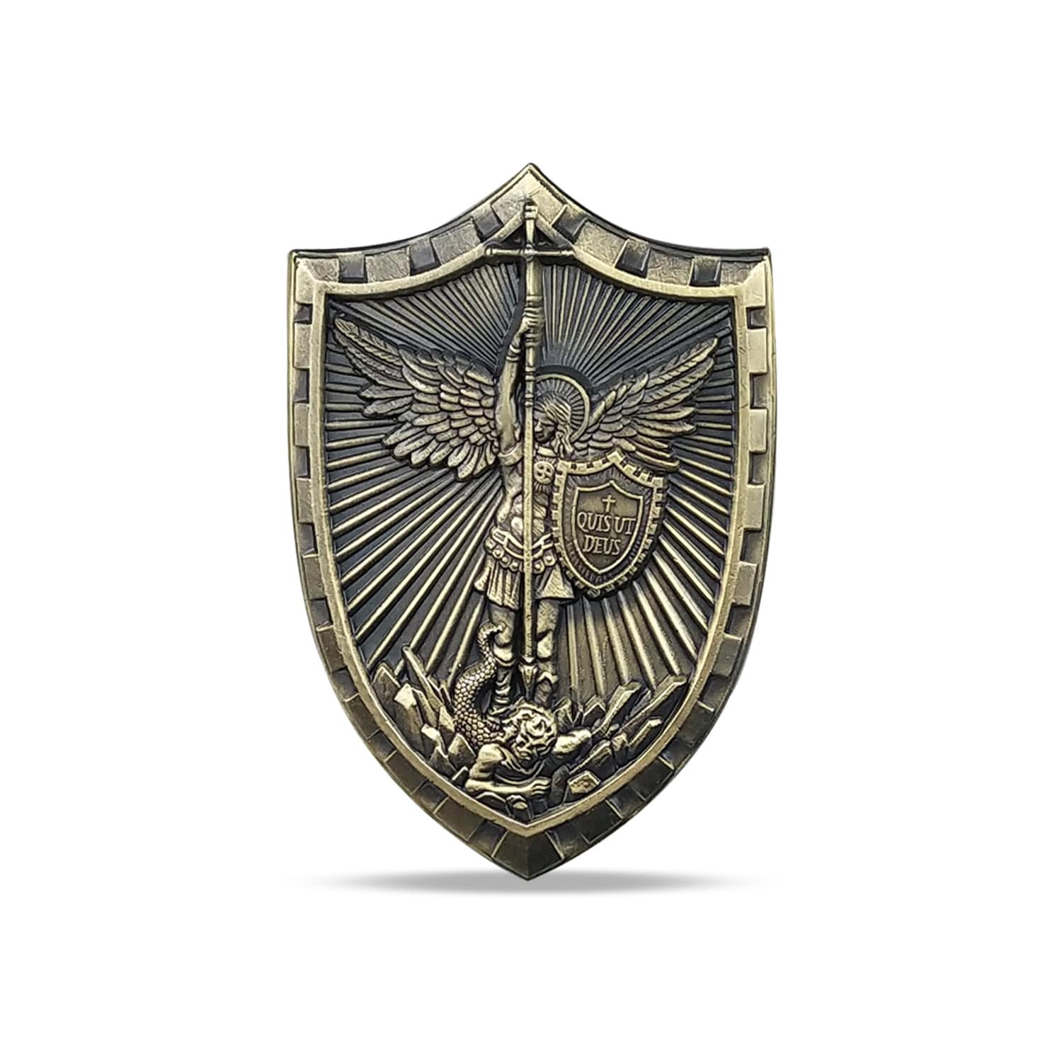 St Michael Patron Saint Challenge Coin  QUIS UT DEUS Shield Badge Medallion/gift for Him for father decowoodo