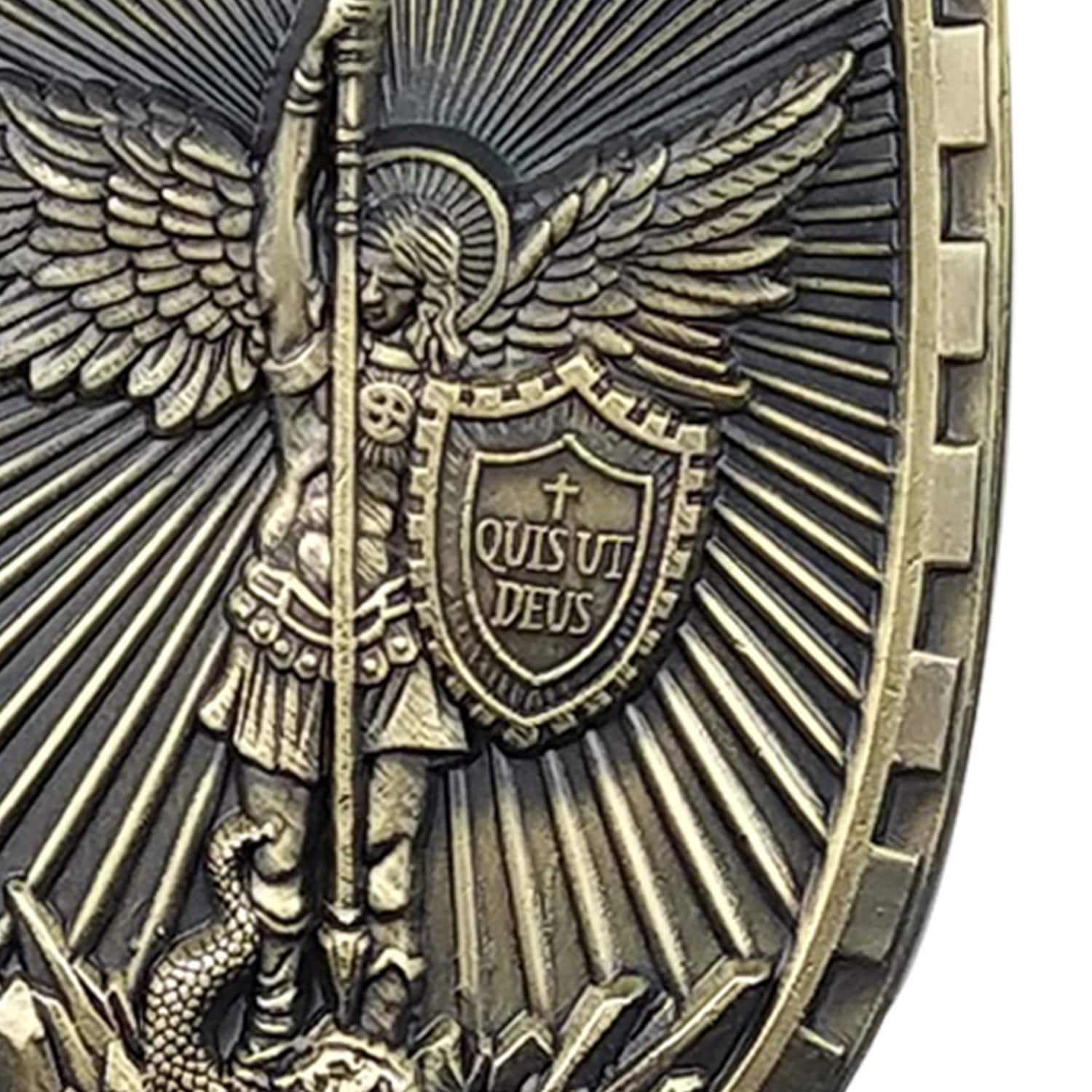 St Michael Patron Saint Challenge Coin  QUIS UT DEUS Shield Badge Medallion/gift for Him for father decowoodo