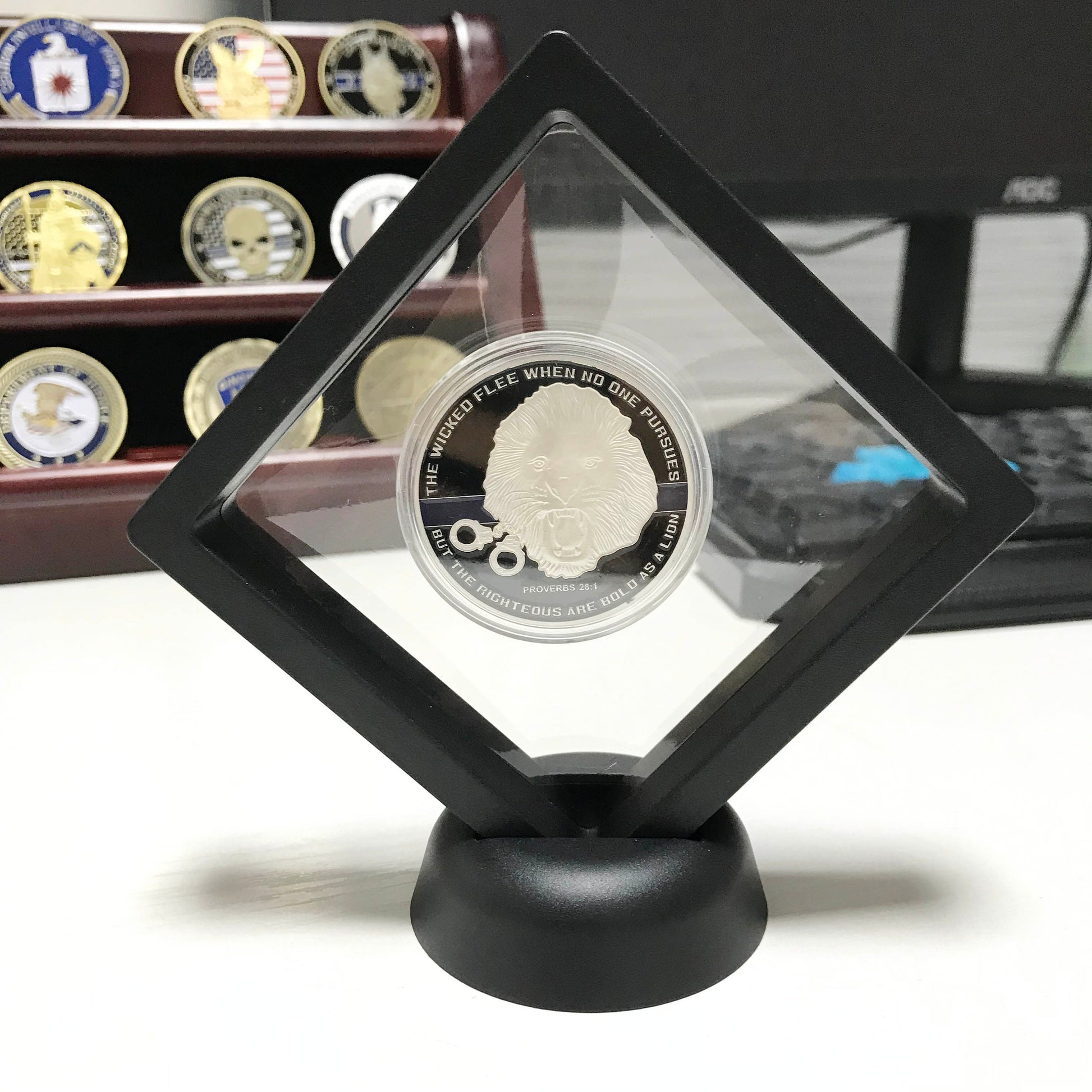 Police Challenge coin policeman officer gift for him/men LEO A Thin blue line coin law enforcement medallion police sign DecoWoodo