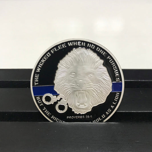Police Challenge coin policeman officer gift for him/men LEO A Thin blue line coin law enforcement medallion police sign DecoWoodo