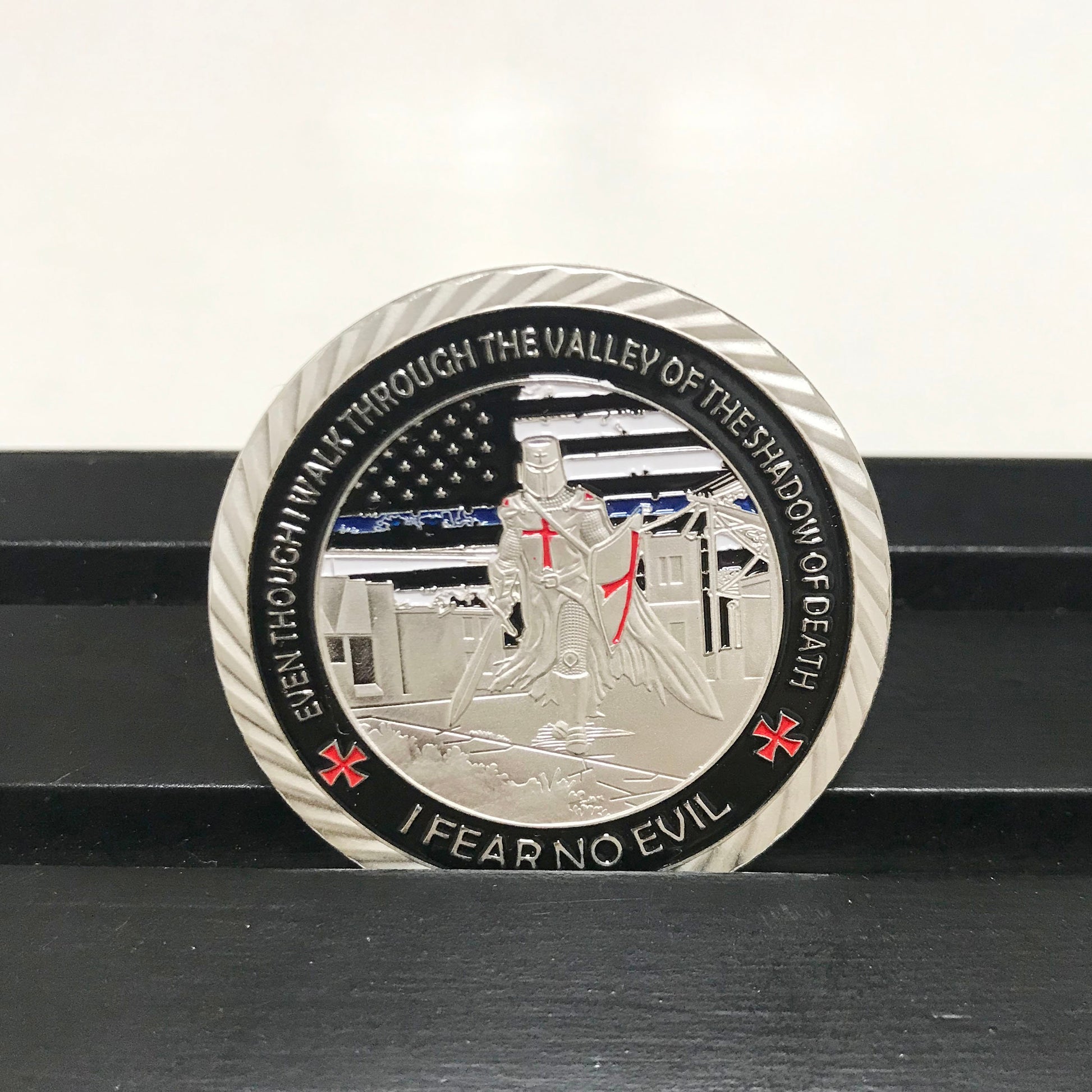 Police blue Knight Templar Challenge Coin A Thin Blue Line Guardian Angel Blessed Prayer Emblem Gift/gift for Him for father DecoWoodo