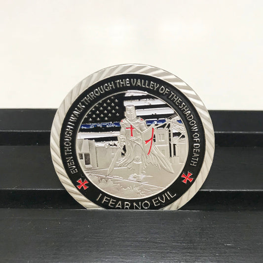 Police blue Knight Templar Challenge Coin A Thin Blue Line Guardian Angel Blessed Prayer Emblem Gift/gift for Him for father DecoWoodo