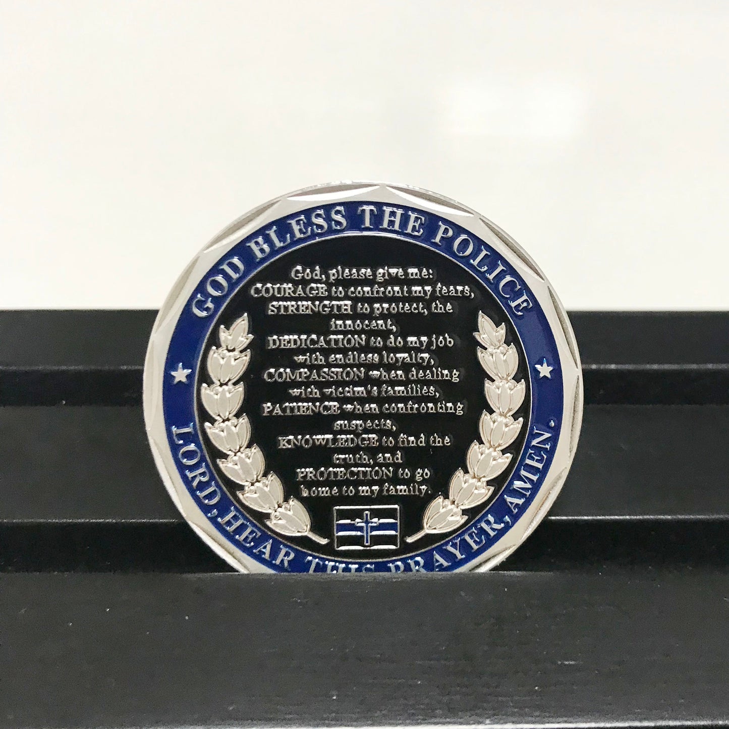 Police officer academy Challenge Coin A Thin Blue Line Guardian Angel Blessed Prayer Emblem Gift/gift for Him for father for husband DecoWoodo