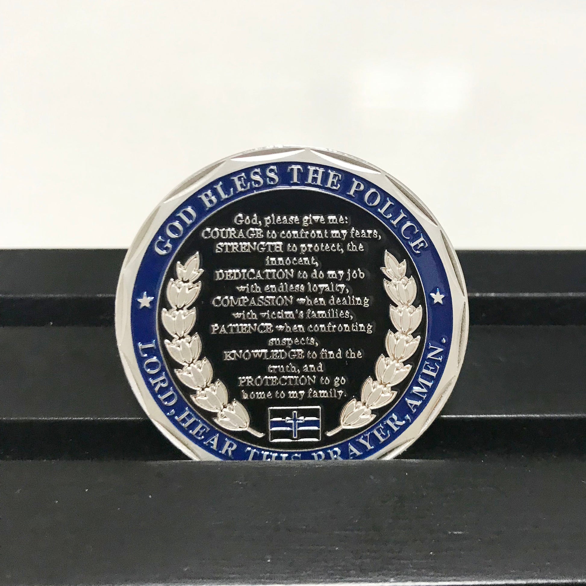 Police officer academy Challenge Coin A Thin Blue Line Guardian Angel Blessed Prayer Emblem Gift/gift for Him for father for husband DecoWoodo