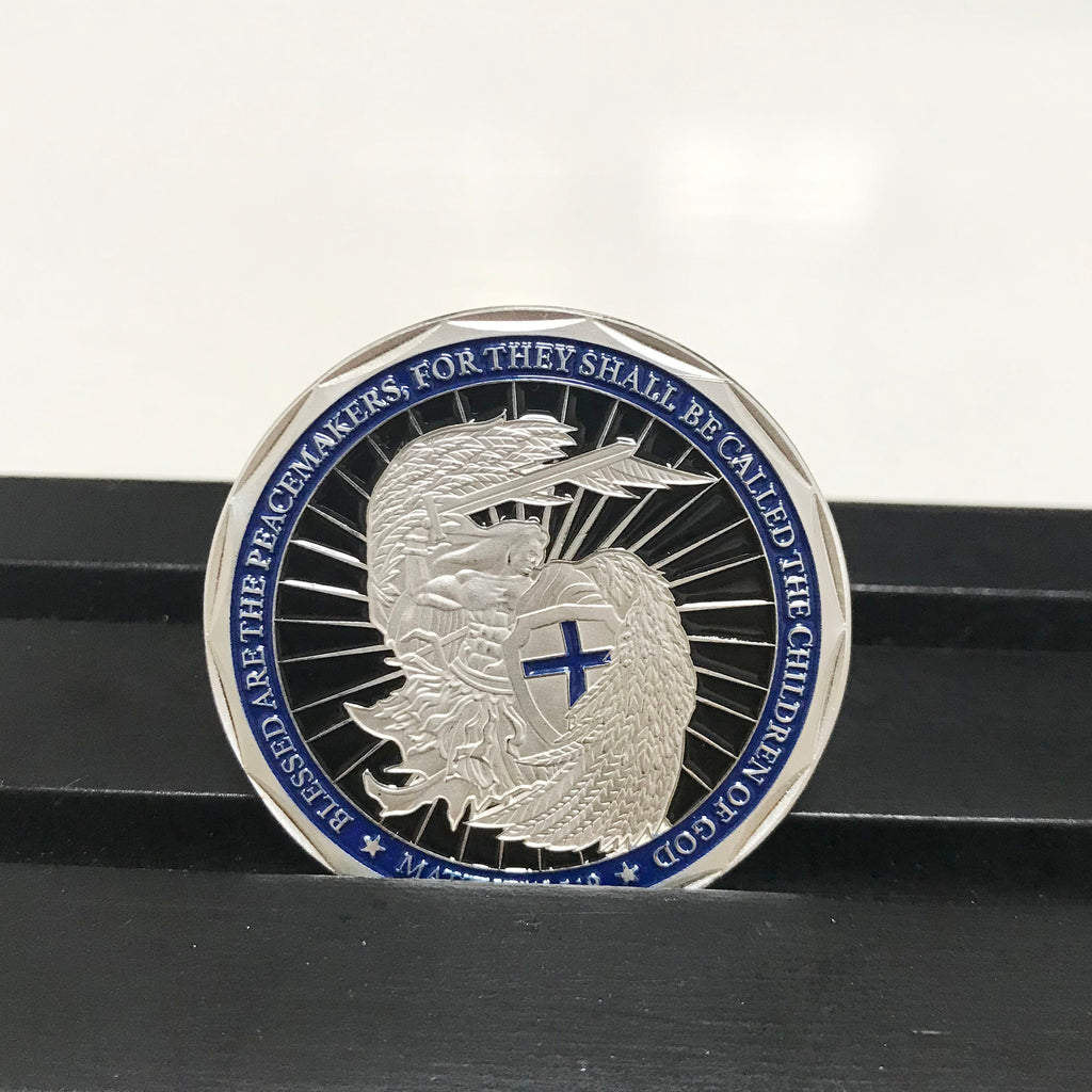 Police officer academy Challenge Coin A Thin Blue Line Guardian Angel Blessed Prayer Emblem Gift/gift for Him for father for husband DecoWoodo