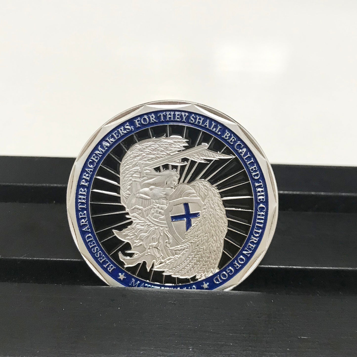 Police officer academy Challenge Coin A Thin Blue Line Guardian Angel Blessed Prayer Emblem Gift/gift for Him for father for husband DecoWoodo
