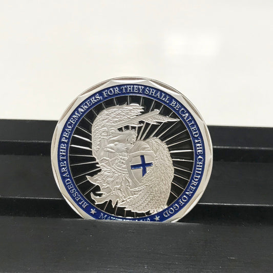 Police officer academy Challenge Coin A Thin Blue Line Guardian Angel Blessed Prayer Emblem Gift/gift for Him for father for husband DecoWoodo
