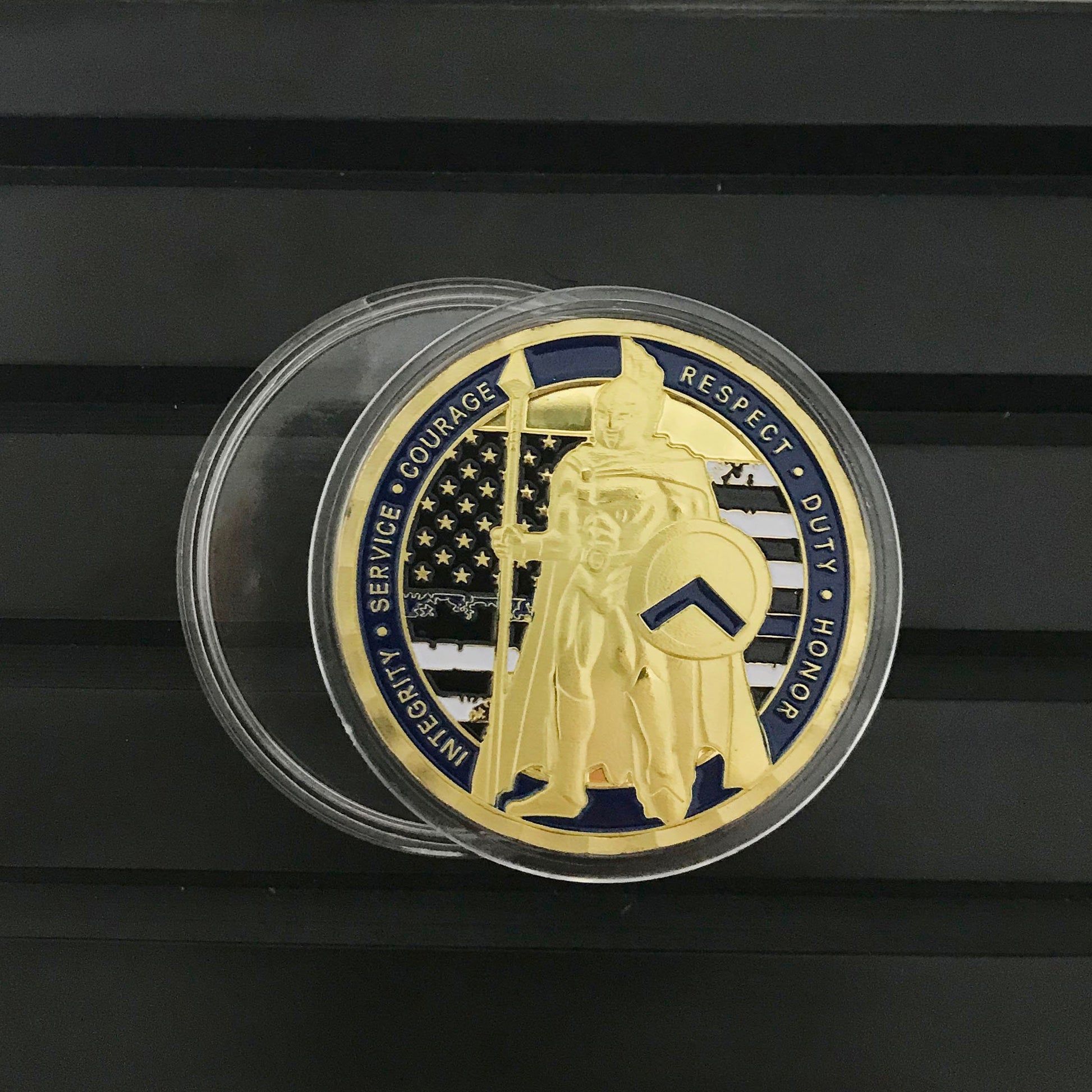 Police Officer Sparta Warrior Challenge Coin A Thin Blue Line Serve & Protect  Thin  Blue Line  Serve Protect DecoWoodo