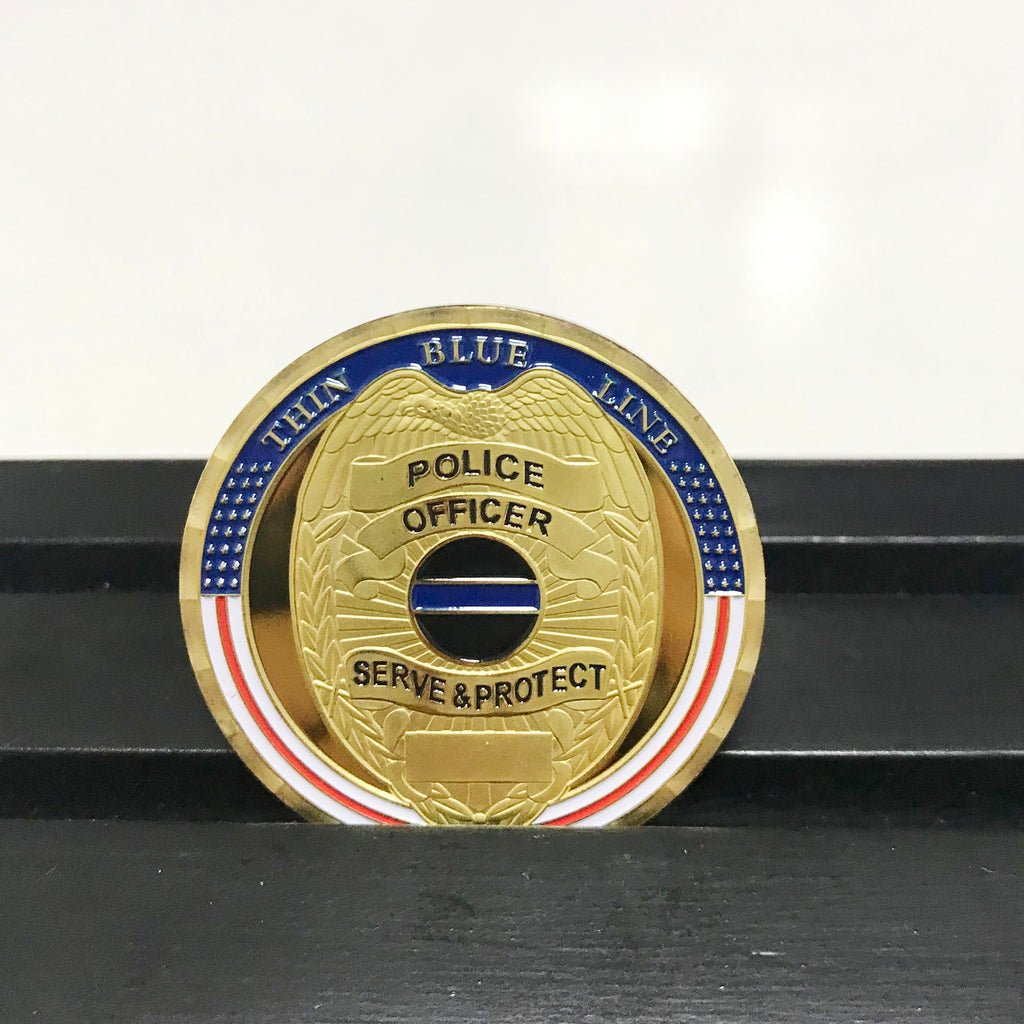 Police Officer Sparta Warrior Challenge Coin A Thin Blue Line Serve & Protect  Thin  Blue Line  Serve Protect DecoWoodo