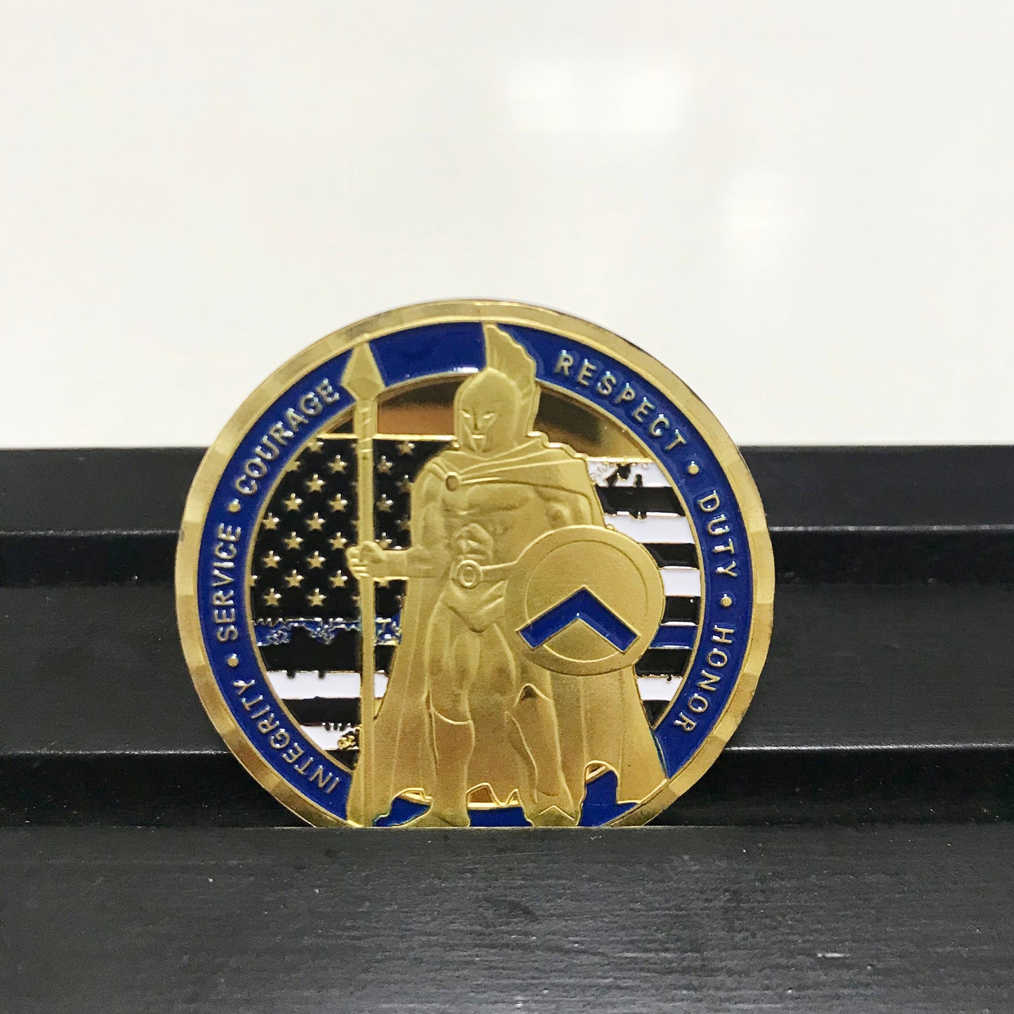 Police Officer Sparta Warrior Challenge Coin A Thin Blue Line Serve & Protect  Thin  Blue Line  Serve Protect DecoWoodo
