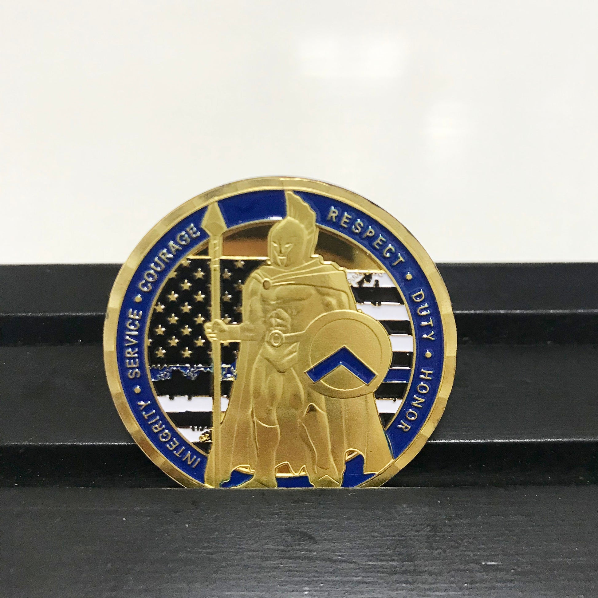 Police Officer Sparta Warrior Challenge Coin A Thin Blue Line Serve & Protect  Thin  Blue Line  Serve Protect DecoWoodo