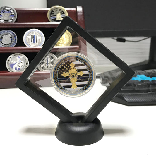 Armor Pray  police officer's  Cross Challenge Coin Crusader Sword and Shield Life Creed Brotherhood Token with Display gift for him DecoWoodo