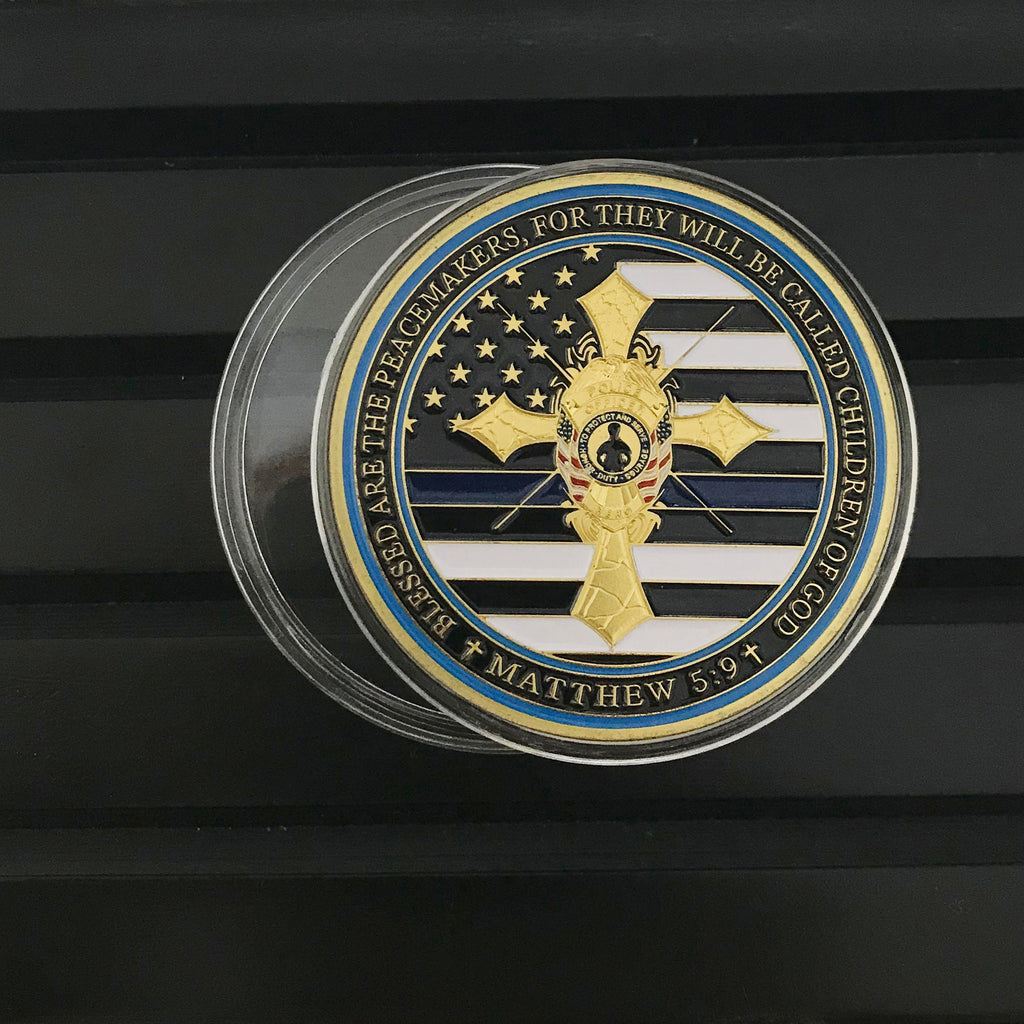 Armor Pray  police officer's  Cross Challenge Coin Crusader Sword and Shield Life Creed Brotherhood Token with Display gift for him DecoWoodo