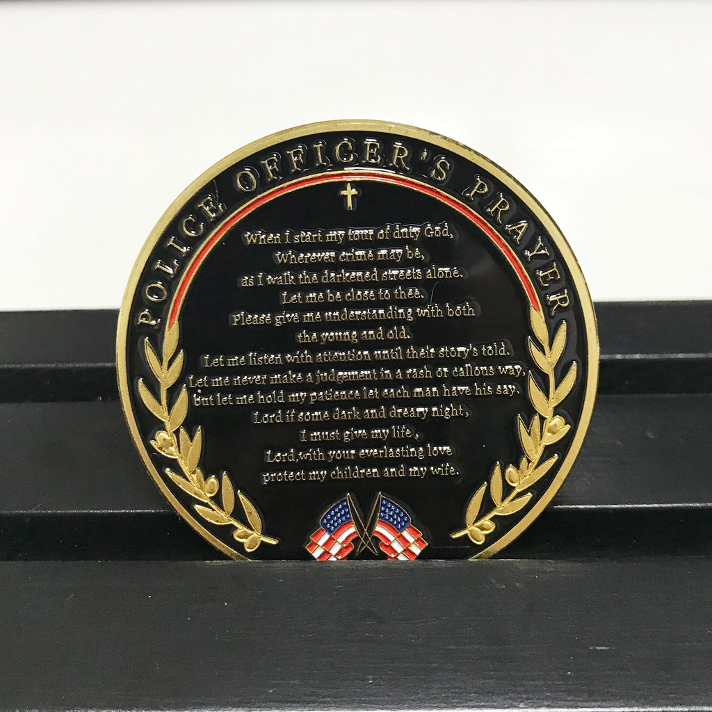 Armor Pray  police officer's  Cross Challenge Coin Crusader Sword and Shield Life Creed Brotherhood Token with Display gift for him DecoWoodo