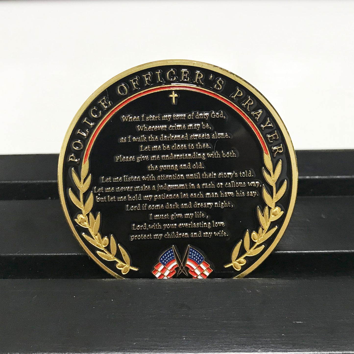 Armor Pray  police officer's  Cross Challenge Coin Crusader Sword and Shield Life Creed Brotherhood Token with Display gift for him DecoWoodo