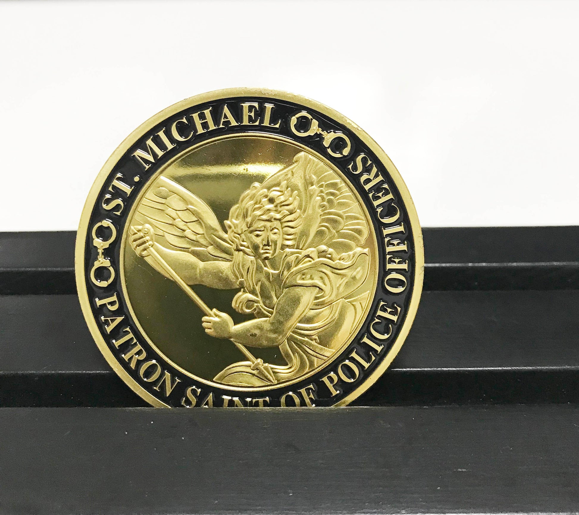 US Policeman Protector  St. Michael Challenge Coin Police Officers Prayer Gold Coin Gift for Him/ Her/Father DecoWoodo