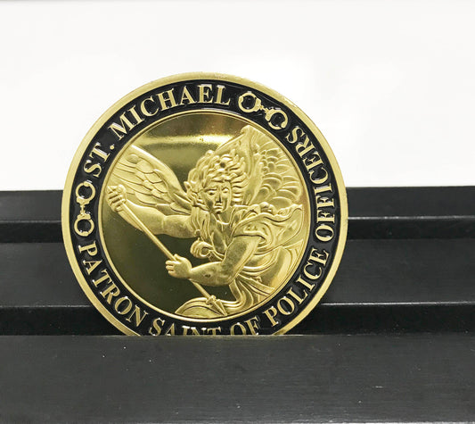 US Policeman Protector  St. Michael Challenge Coin Police Officers Prayer Gold Coin Gift for Him/ Her/Father DecoWoodo