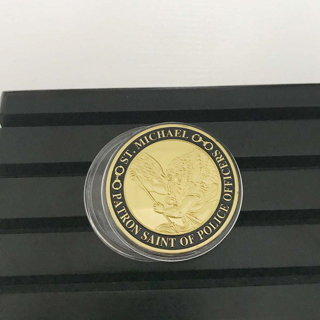 US Policeman Protector  St. Michael Challenge Coin Police Officers Prayer Gold Coin Gift for Him/ Her/Father DecoWoodo