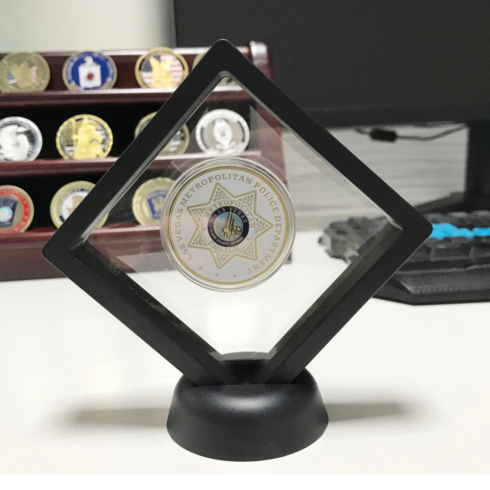 Police Challenge coin policeman officer gift for him police academy gift with desk display St Michael Prayer Coin DecoWoodo