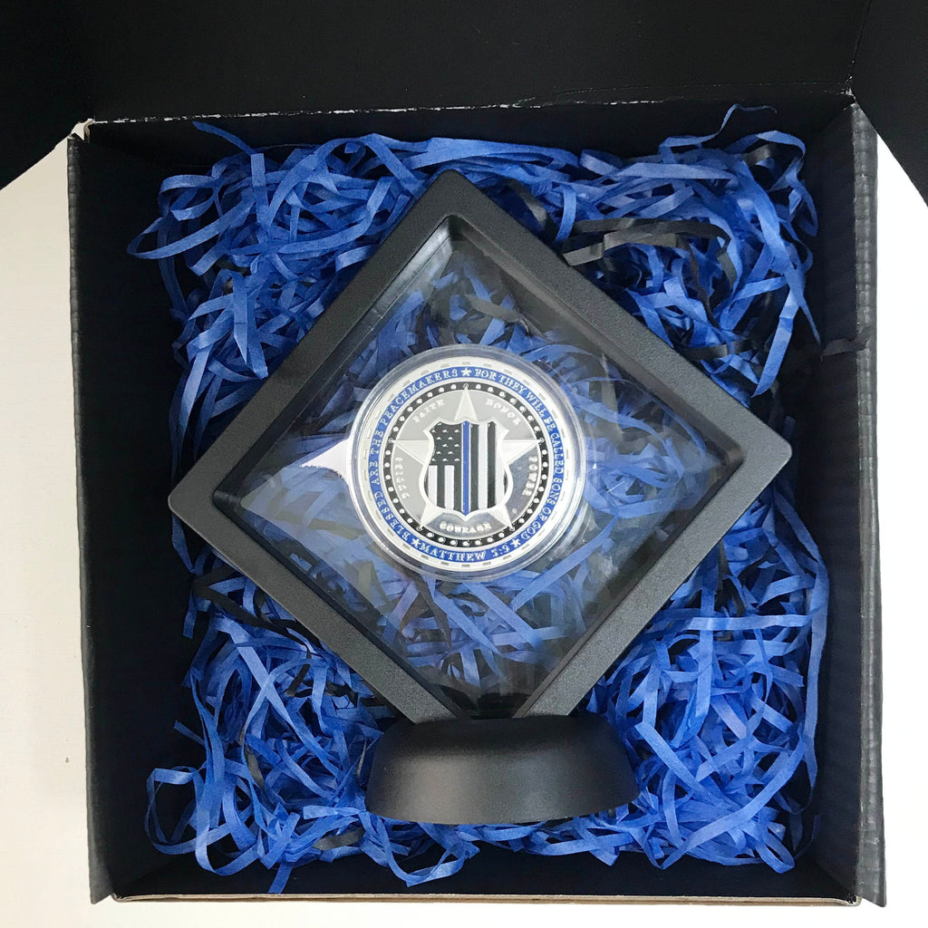 Police Officer badge & K9 Super heroes Challenge Coin A Thin Blue Line Coin Law Enforcement Medallion/ gift for Him for father Matthew 5:9 DecoWoodo
