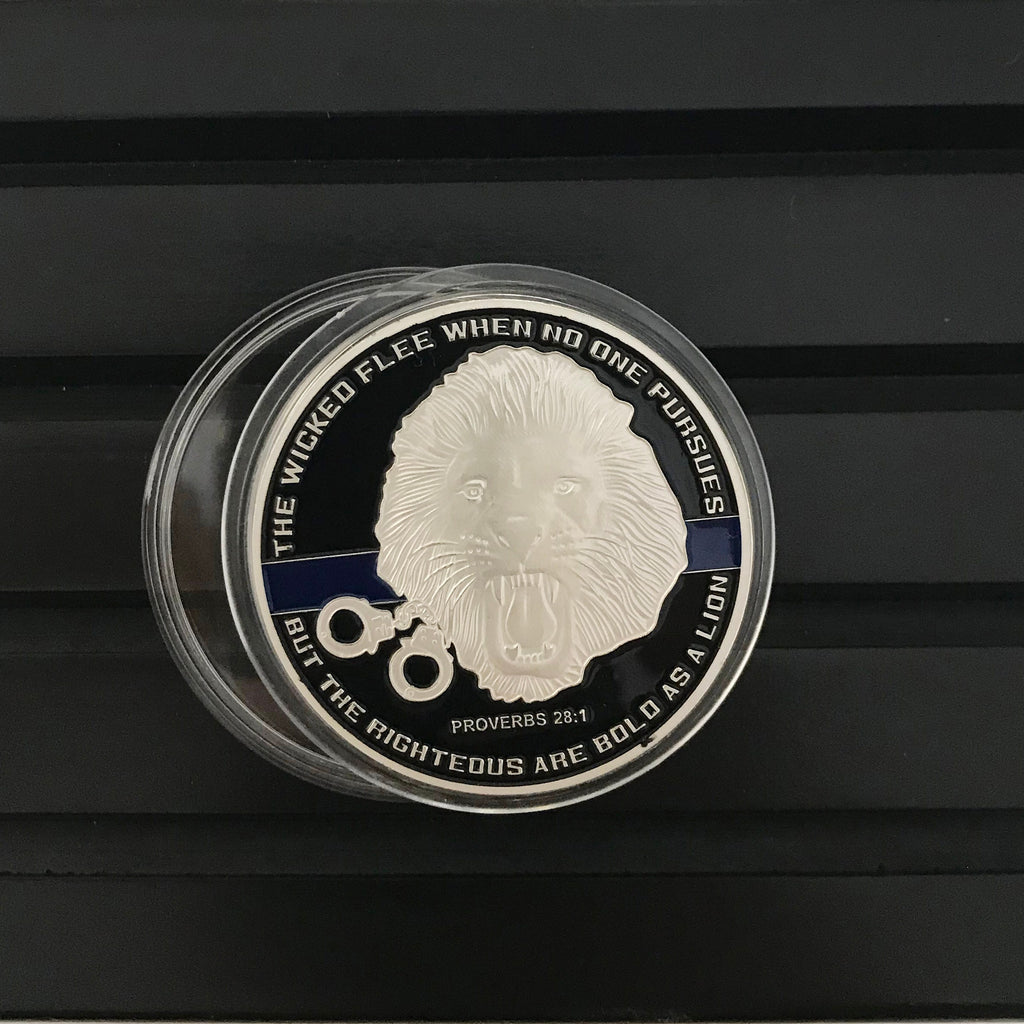 Police Challenge coin policeman officer gift for him/men LEO A Thin blue line coin law enforcement medallion police sign DecoWoodo