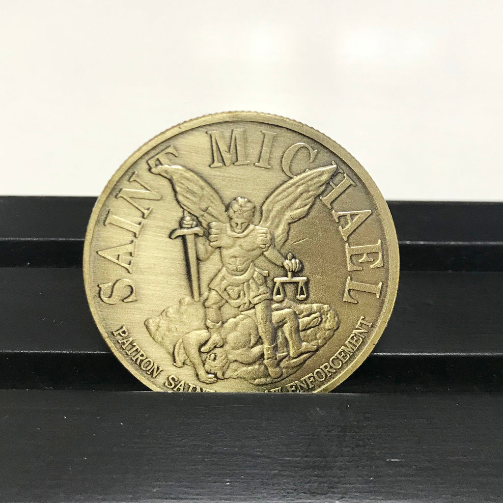 Policeman Challenge coin St.Michael Prayer law enforcement Police Officers gifts for him/father/Dad DecoWoodo