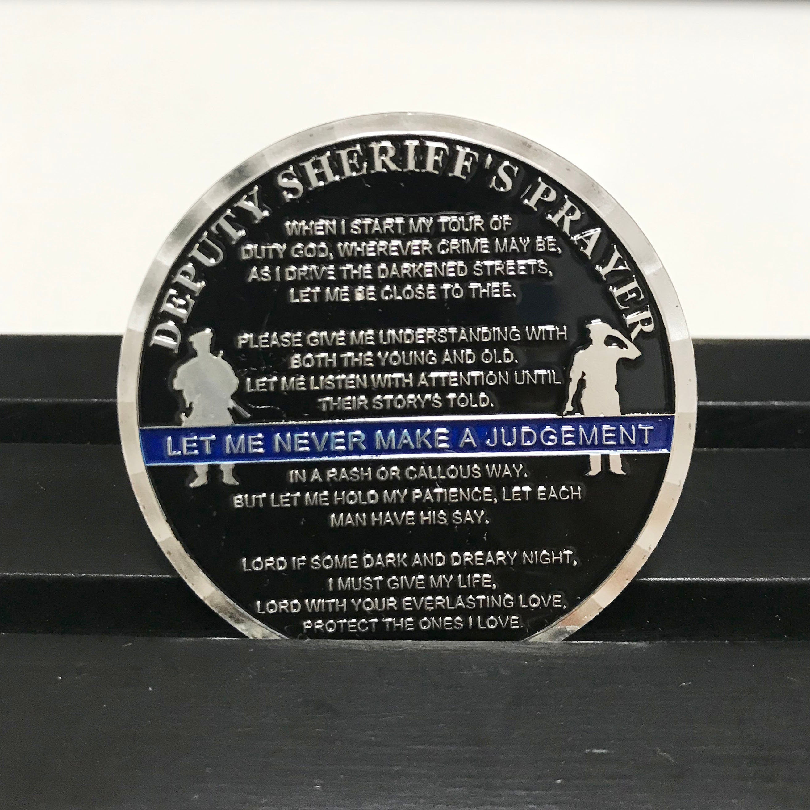 Police Deputy Sheriff Prayer Challenge Coin Law Enforcement Blue Lives Matter Spartan Warrior Badge Gift for Him/ Her/Father/Husband DecoWoodo
