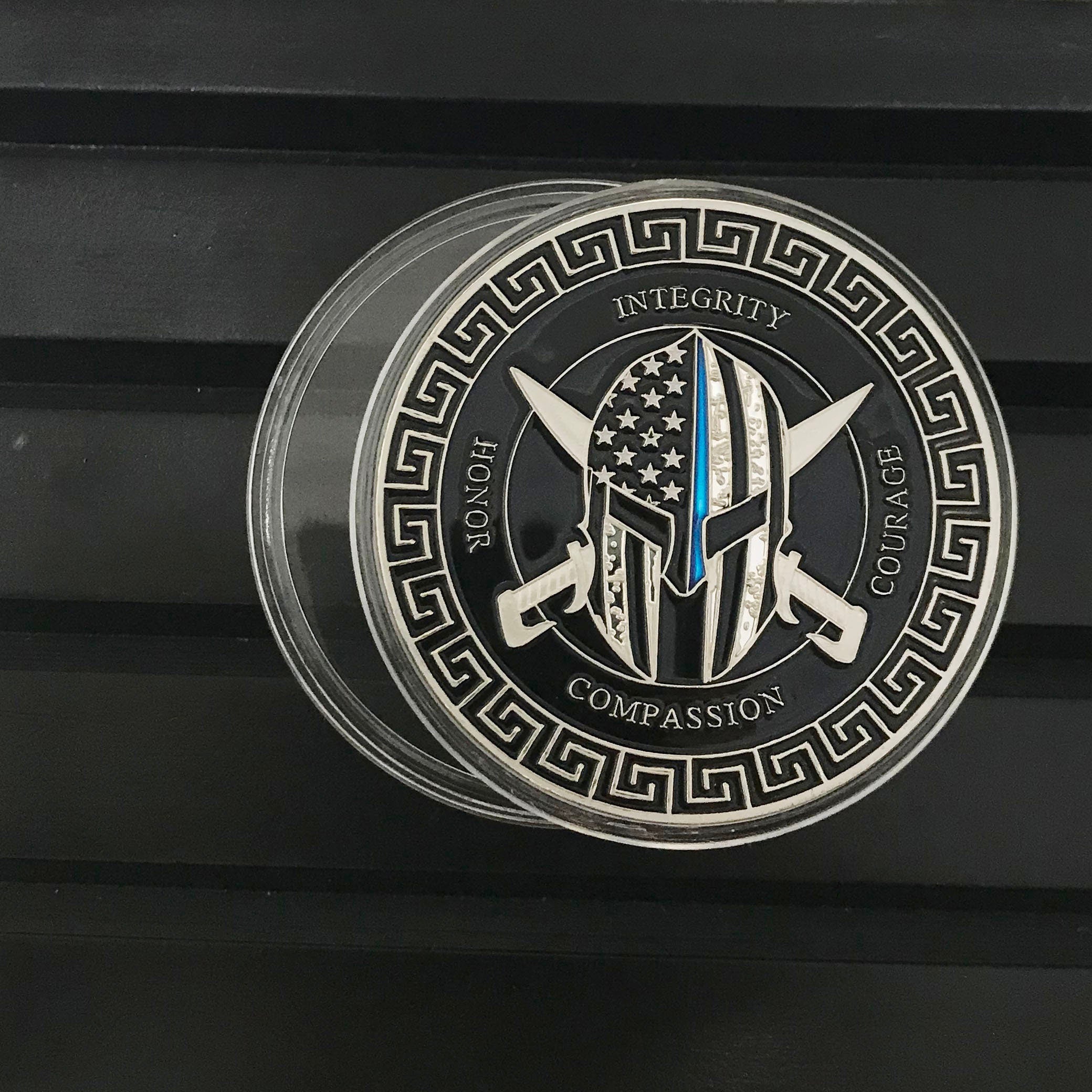 Police Thin Blue Line Prayer Challenge Coin Law Enforcement Blue Lives Matter  Police Helmet Pray  Gift for Him/ Her/Father/Husband DecoWoodo