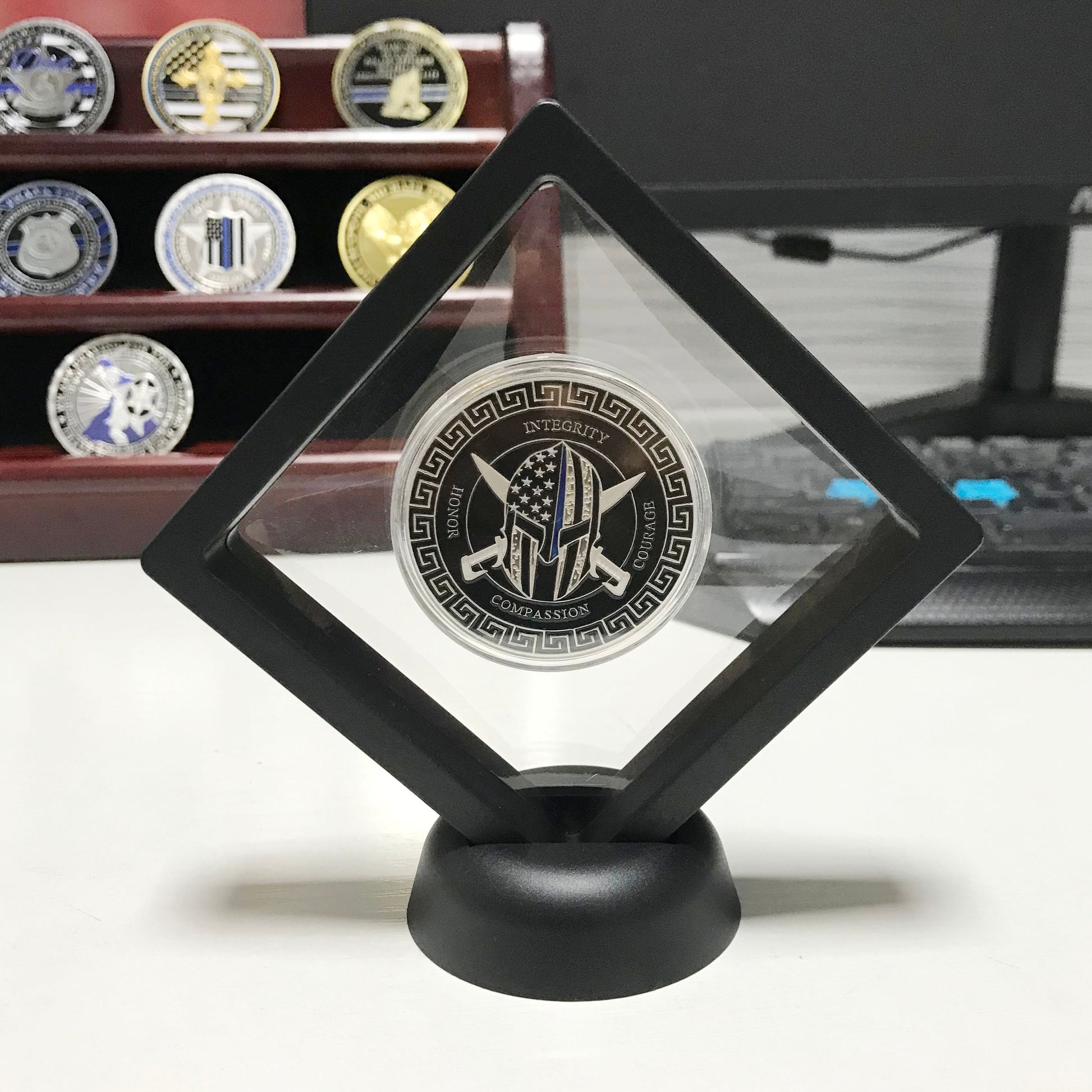 Police Thin Blue Line Prayer Challenge Coin Law Enforcement Blue Lives Matter  Police Helmet Pray  Gift for Him/ Her/Father/Husband DecoWoodo