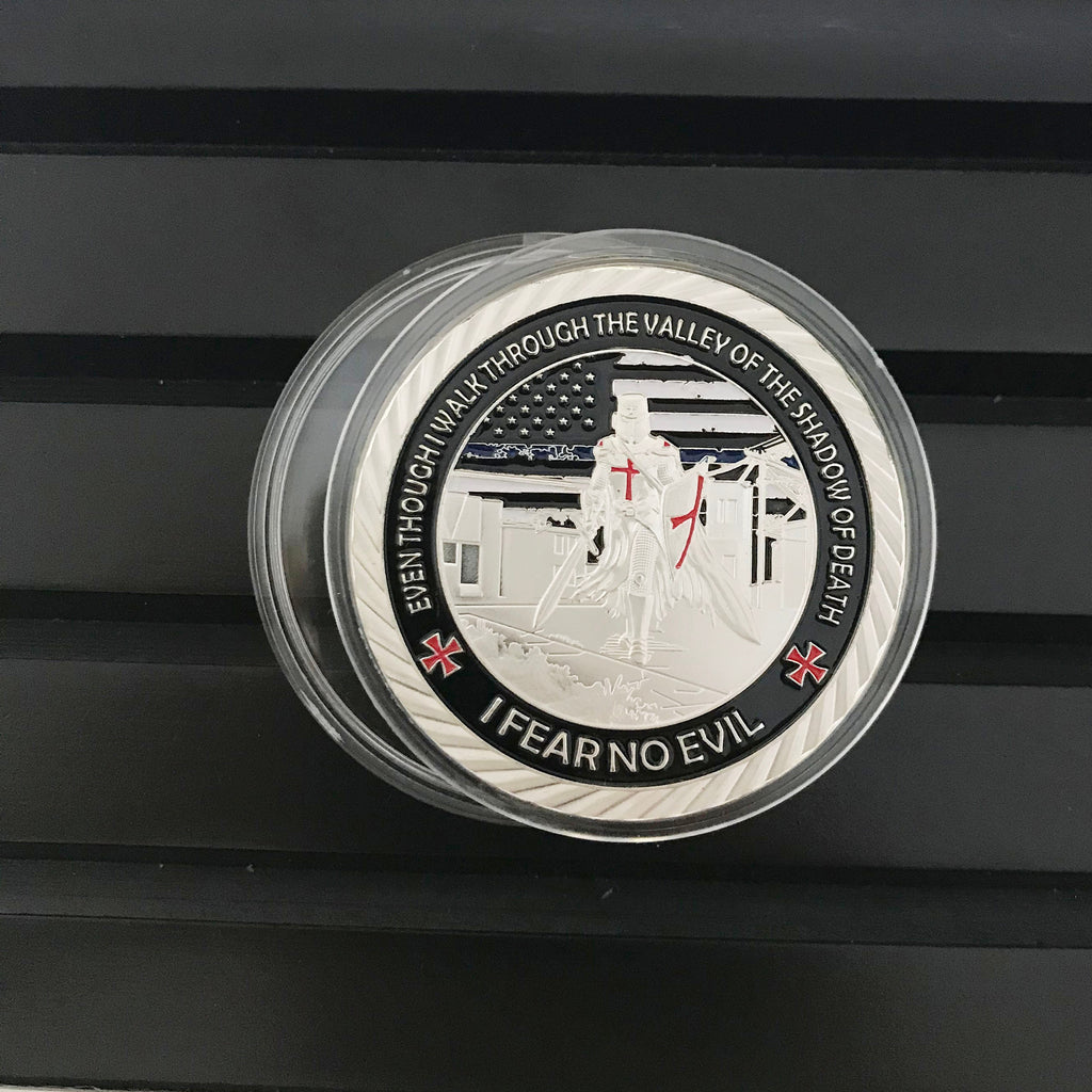 Police blue Knight Templar Challenge Coin A Thin Blue Line Guardian Angel Blessed Prayer Emblem Gift/gift for Him for father DecoWoodo