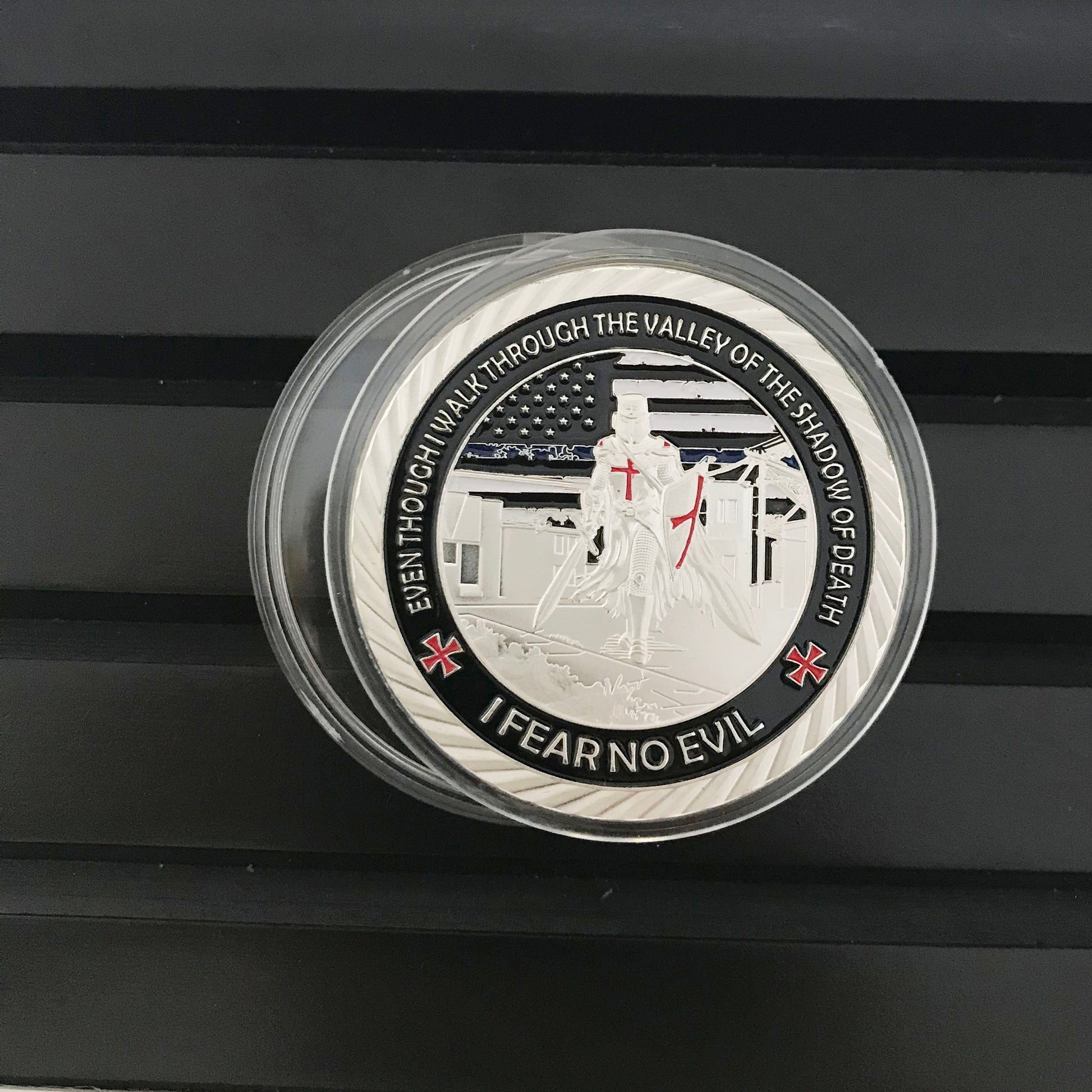 Police blue Knight Templar Challenge Coin A Thin Blue Line Guardian Angel Blessed Prayer Emblem Gift/gift for Him for father DecoWoodo