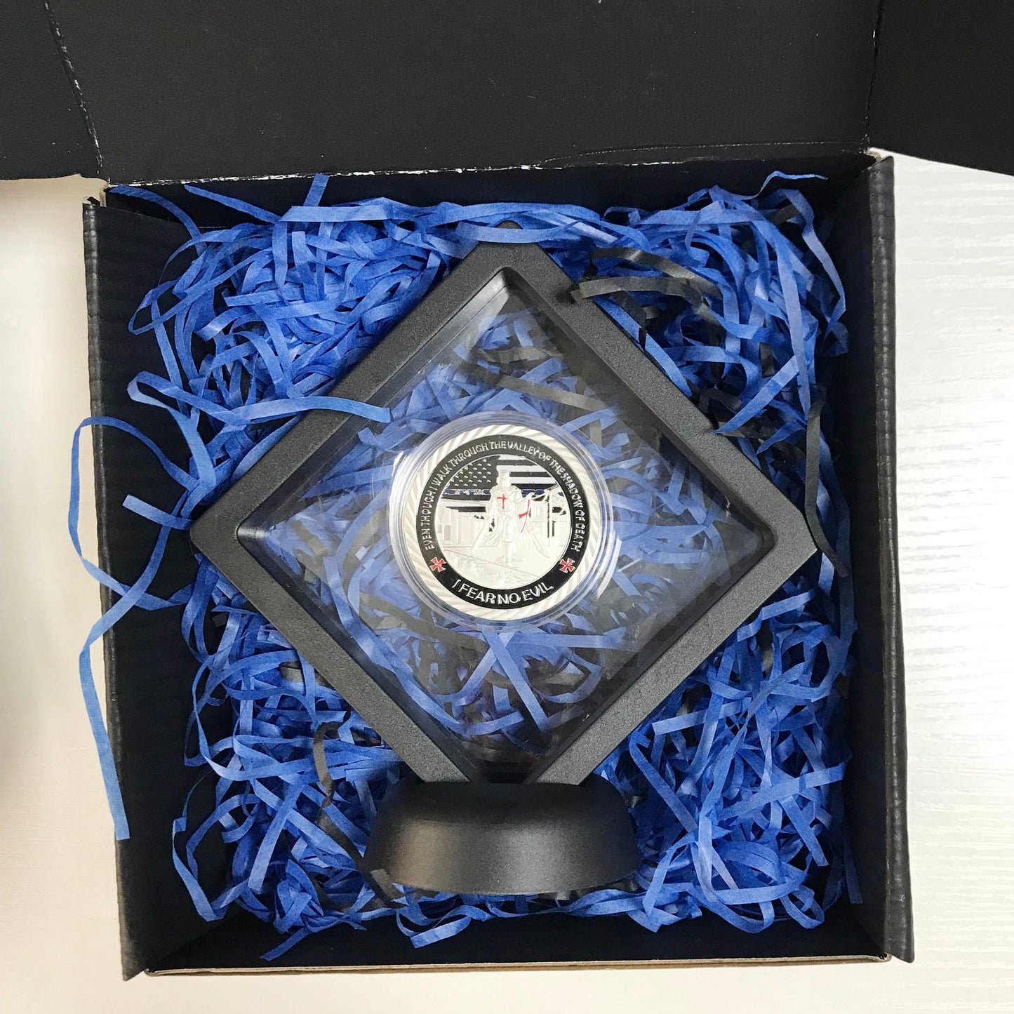 Police blue Knight Templar Challenge Coin A Thin Blue Line Guardian Angel Blessed Prayer Emblem Gift/gift for Him for father DecoWoodo