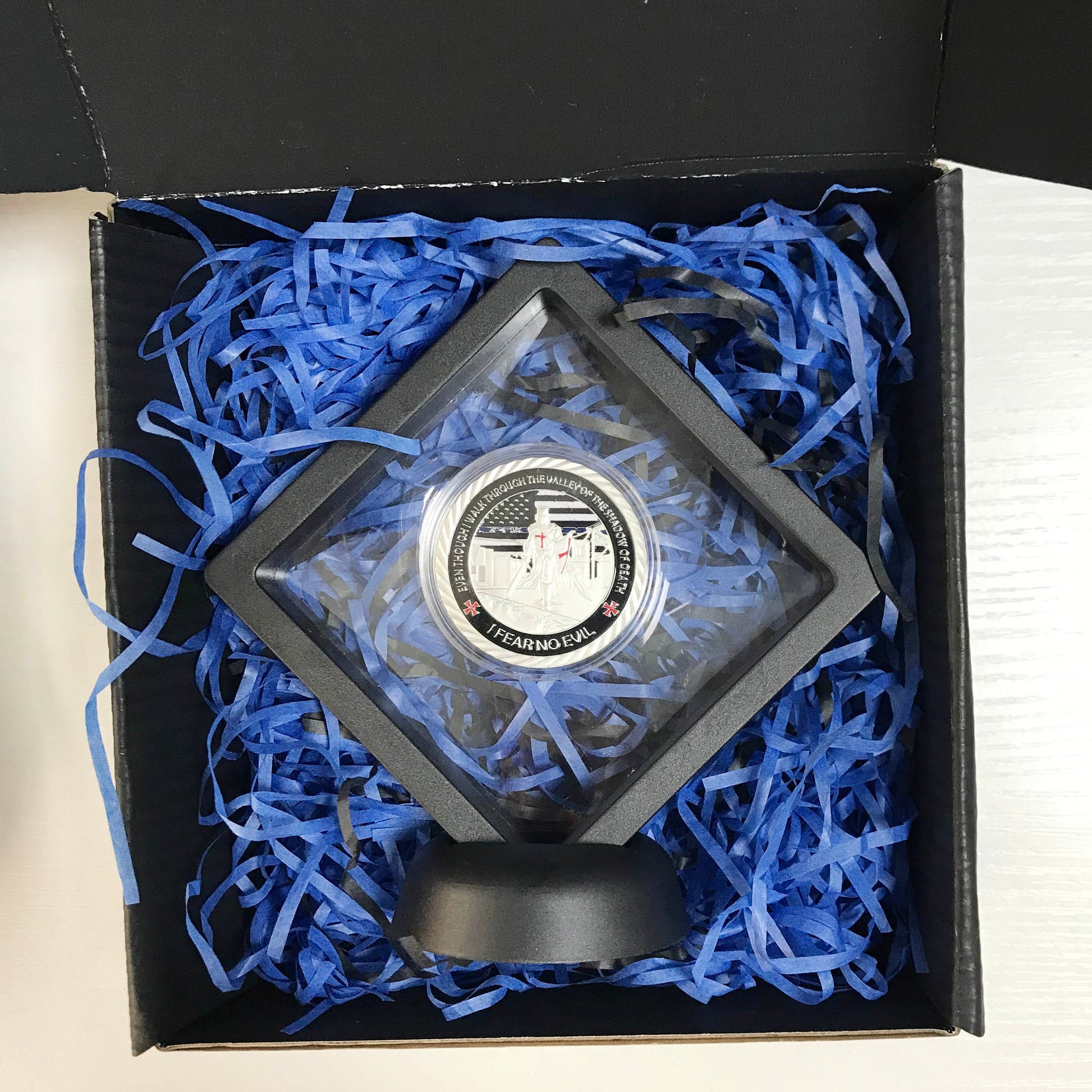 Police blue Knight Templar Challenge Coin A Thin Blue Line Guardian Angel Blessed Prayer Emblem Gift/gift for Him for father DecoWoodo