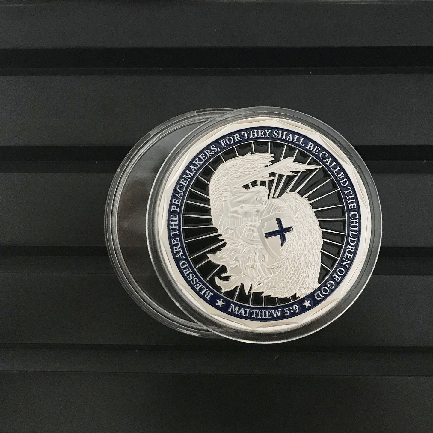 Police officer academy Challenge Coin A Thin Blue Line Guardian Angel Blessed Prayer Emblem Gift/gift for Him for father for husband DecoWoodo