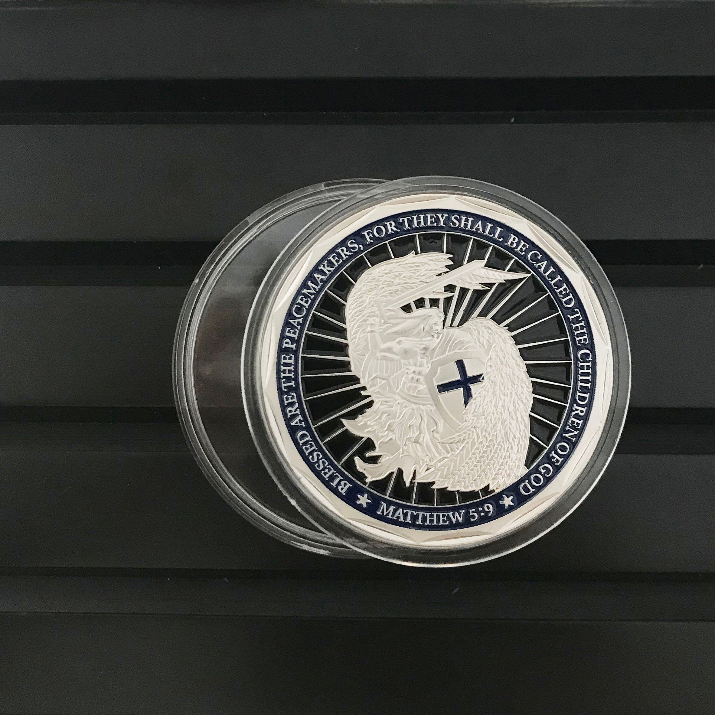 Police officer academy Challenge Coin A Thin Blue Line Guardian Angel Blessed Prayer Emblem Gift/gift for Him for father for husband DecoWoodo