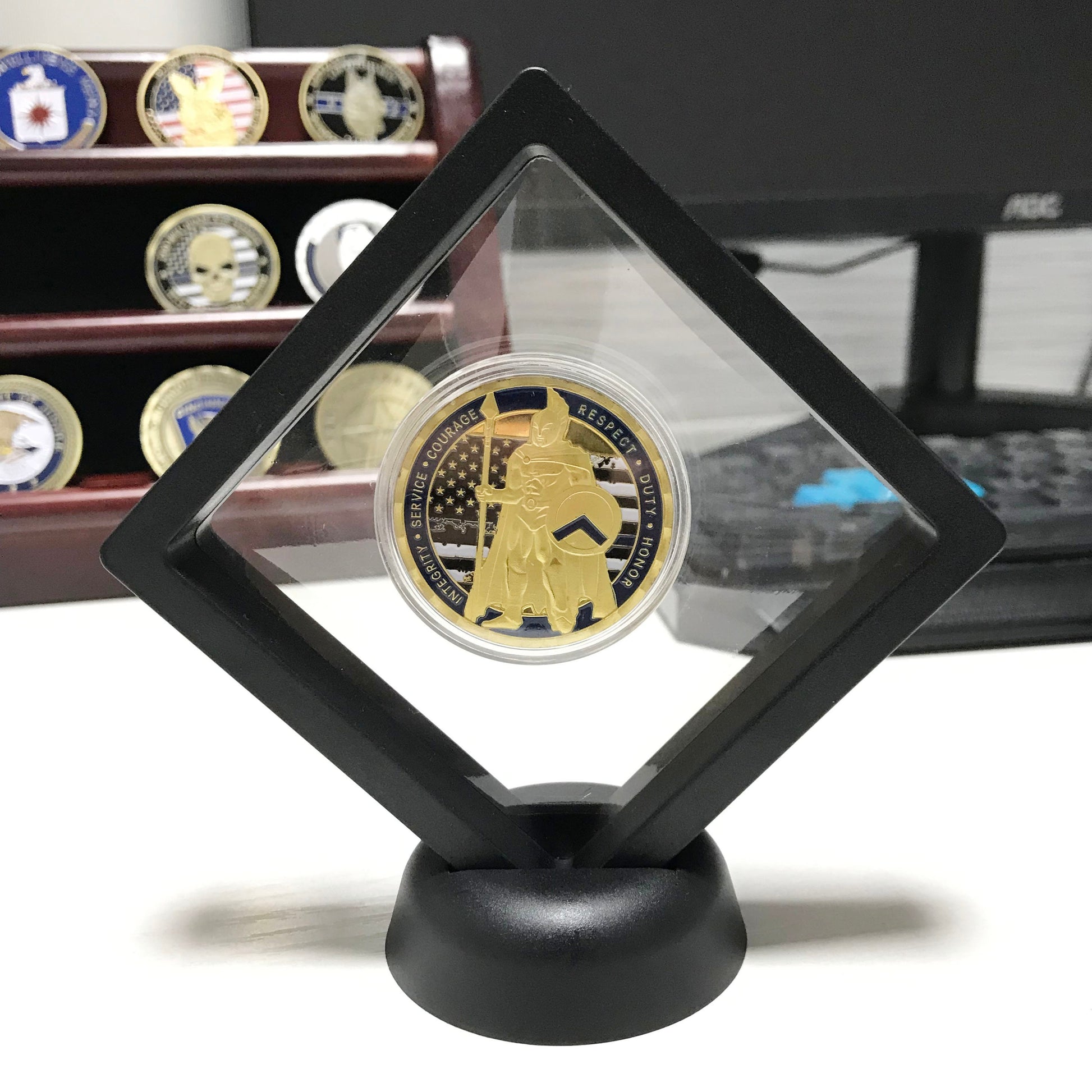 Police Officer Sparta Warrior Challenge Coin A Thin Blue Line Serve & Protect  Thin  Blue Line  Serve Protect DecoWoodo
