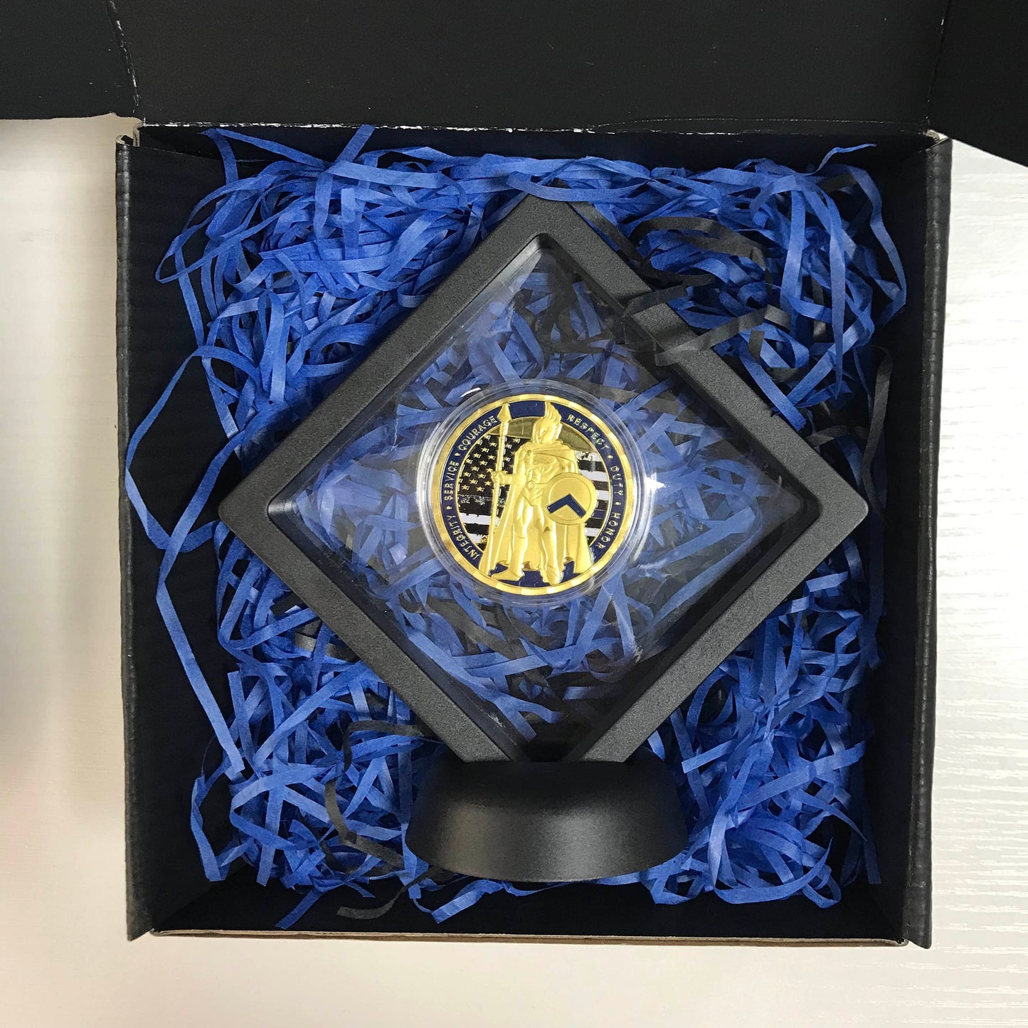 Police Officer Sparta Warrior Challenge Coin A Thin Blue Line Serve & Protect  Thin  Blue Line  Serve Protect DecoWoodo