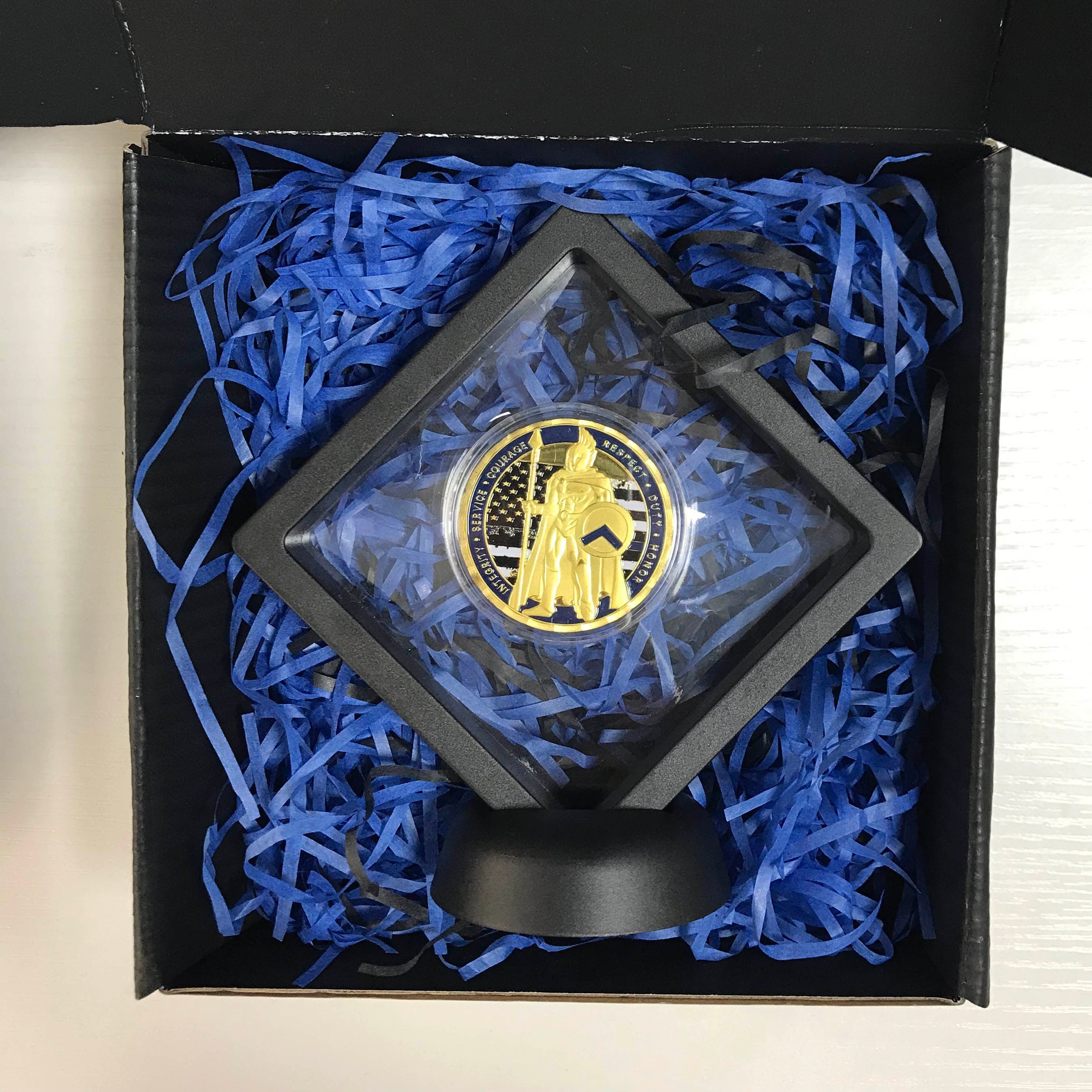 Police Officer Sparta Warrior Challenge Coin A Thin Blue Line Serve & Protect  Thin  Blue Line  Serve Protect DecoWoodo