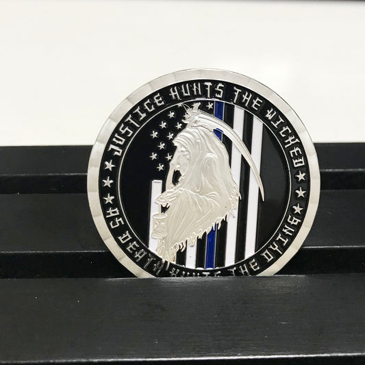 Police officer gift Challenge Coin A Thin Blue Line Crime punisher Reaper Featured Coin Gift for Him/ Her DecoWoodo