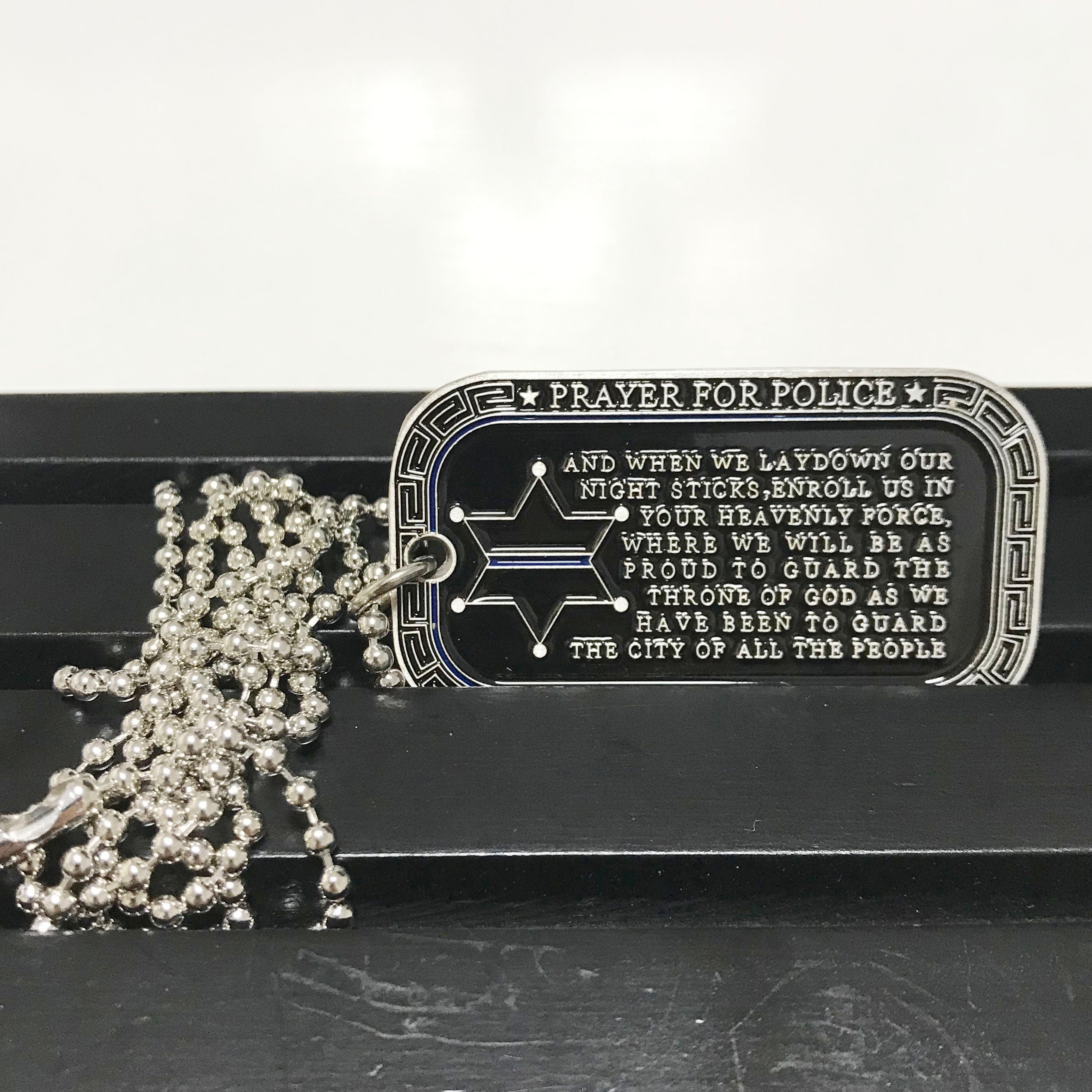 LEO Challenge Coin A Thin Blue Line night fair Dog Tag Police St.Michael Featured Collectible necklace chain DecoWoodo